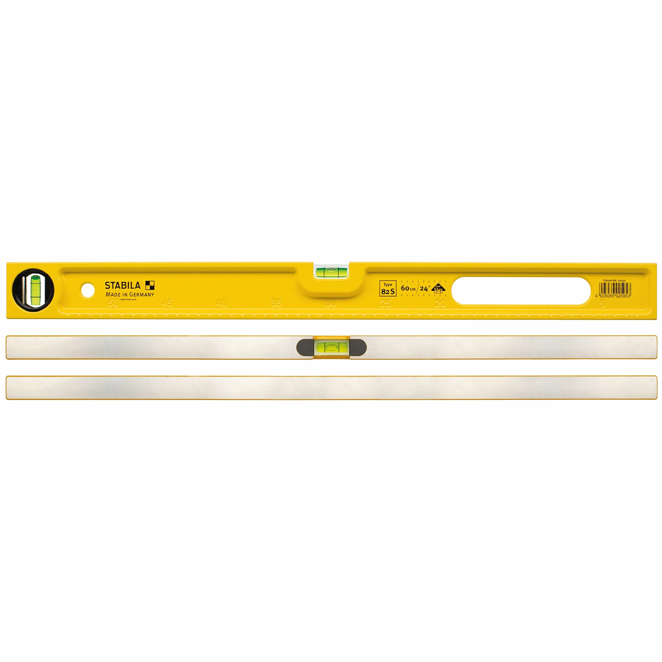 STABILA Poziomica typ 82 S, 80 cm, wytrzymały profil ciśnieniowy z odlewu aluminiowego, skala metryczna, 1 libela pozioma, 1 libela pionowa, 2 otwory na uchwyty, Made in Germany