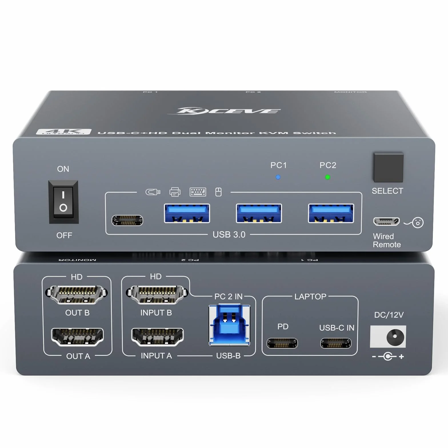 Przełącznik KVM USB C 2 Monitory 1 Laptop 1 Komputer 4K@60Hz HDMI Dual Monitor KVM Switch 2 Komputery 4 Porty USB 3.0