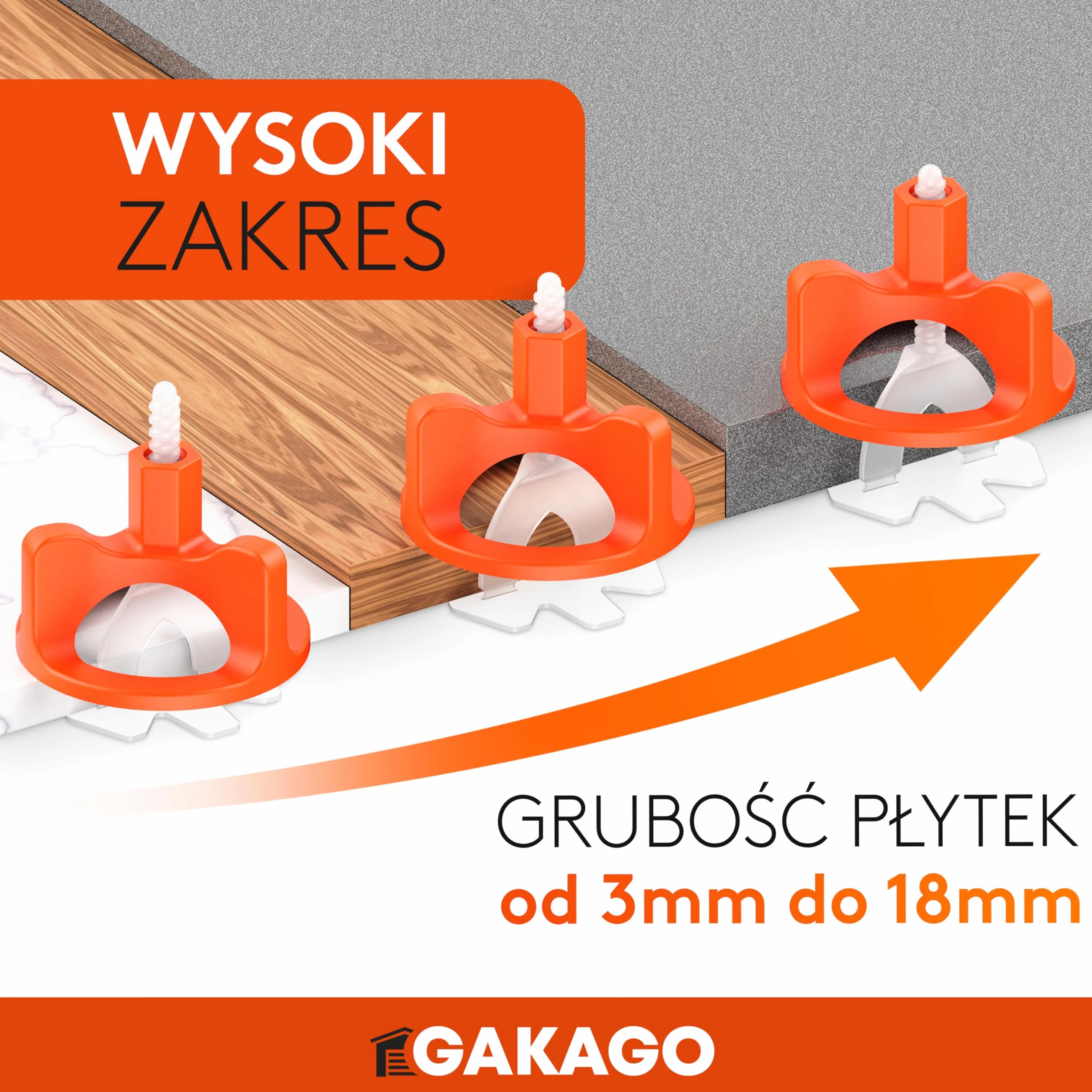 Gakago System poziomowania płytek 200 gwintowane końcówki 2 mm - Pomoc w układaniu płytek zapewniająca idealny wzór fugi - Doskonały zakres dla płytek o grubości 3-18 mm