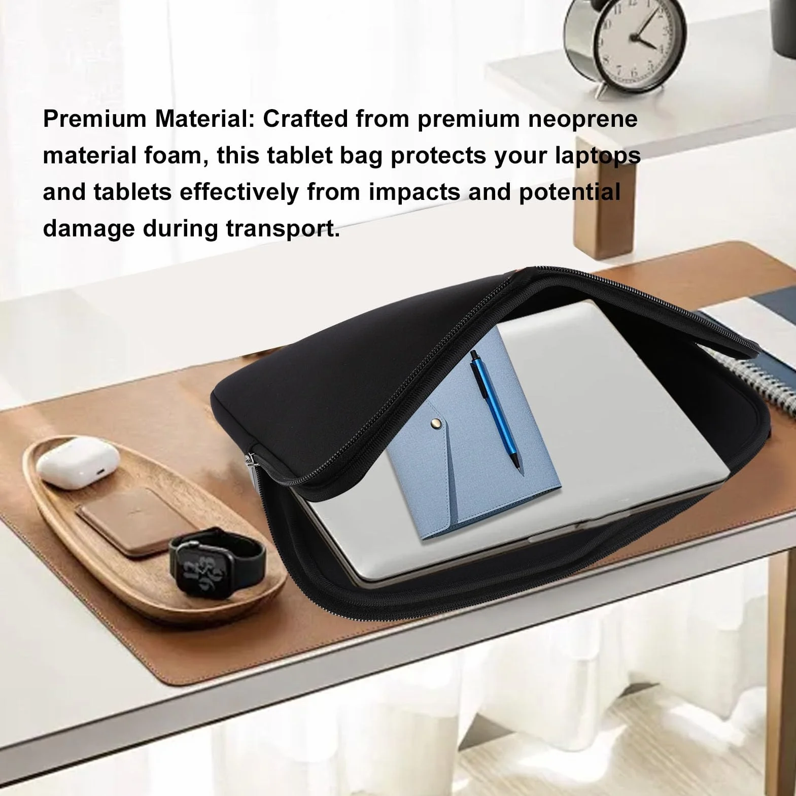 Generic Generic Torba na Tablet Ochronna, Wodoodporna Pianka Neoprenowa Przenośny futerał do Przenoszenia na Laptopa, Torba Podróżna Tablet do spotkań Biznesowych, Czarna (15,6 cala)