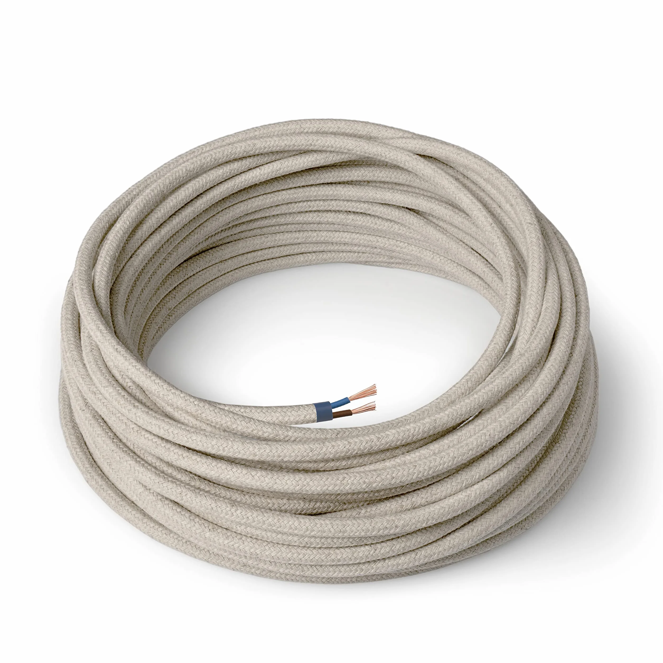 Amarcords - Kolorowy tekstylny kabel elektryczny ECRU, okr?g?y, konopie, 20 metrów, z dwoma przewodami 2x0,75 - Pokryty kolorow? tkanin? vintage kabel do lamp, ?yrandoli, kinkietów i aba?urów