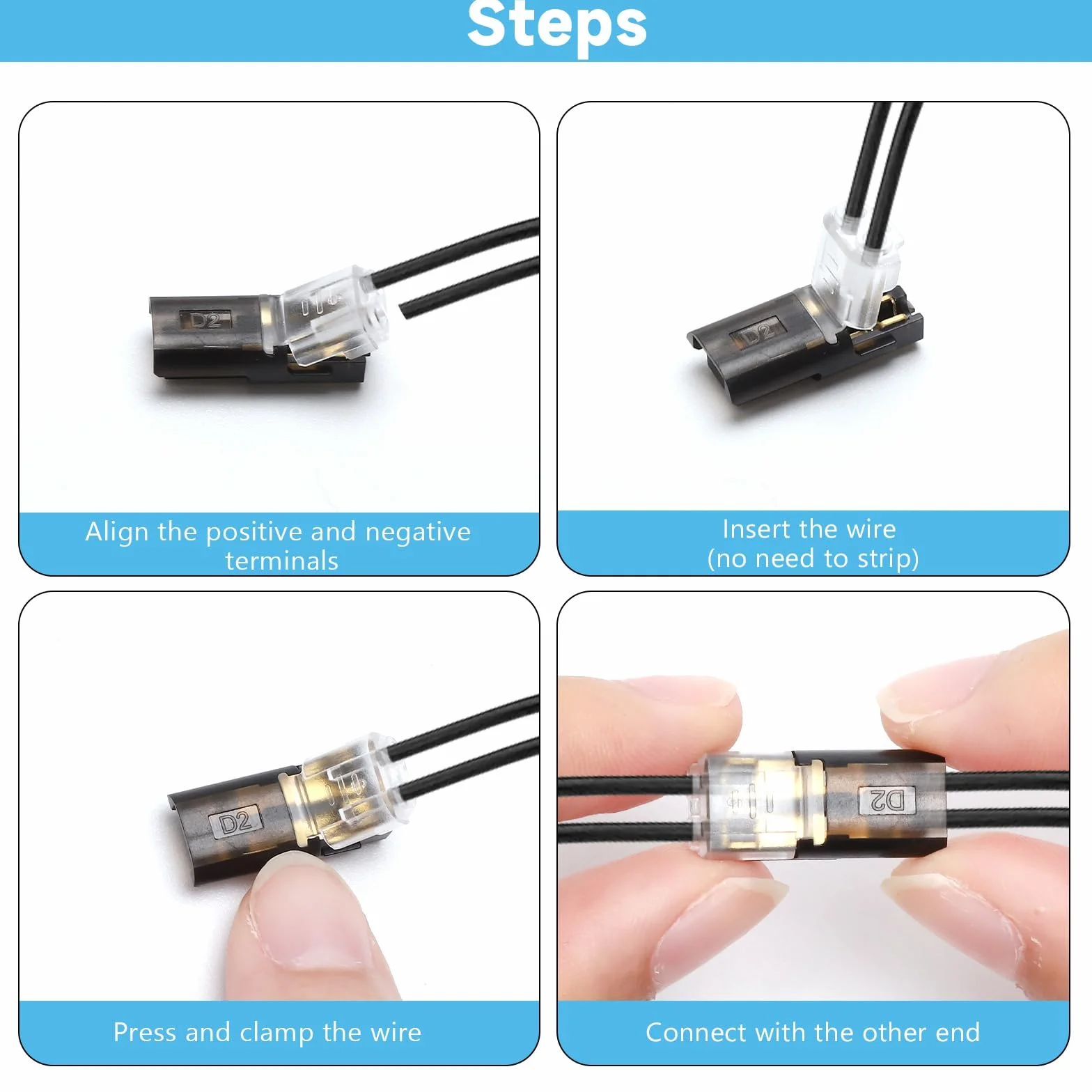 VOSSOT 40 sztuk łączników kablowych 2-biegunowych 12 V do kabli 18-22 AWG
