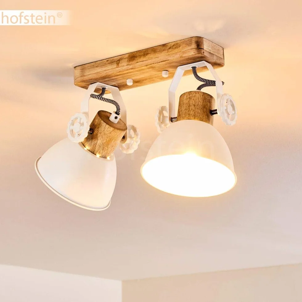 Lampa sufitowa Orny 2 płomienna z regulowanymi reflektorami metal/drewno biały/brązowy E27 retro vintage