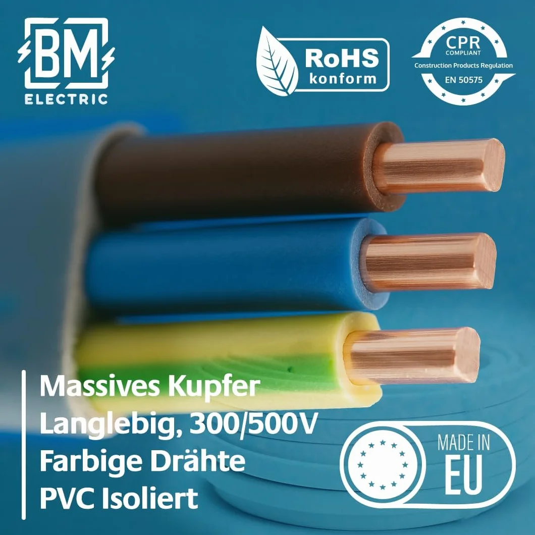 YDYp płaski kabel instalacyjny NYM-J 3 × 2,5 mm², profile 11 × 6 mm, konduktorzy miedziane 300/500 V, szara blacha PCW, instalacja stała do pomieszczeń suchych/parowych/mokrych, kolorowe