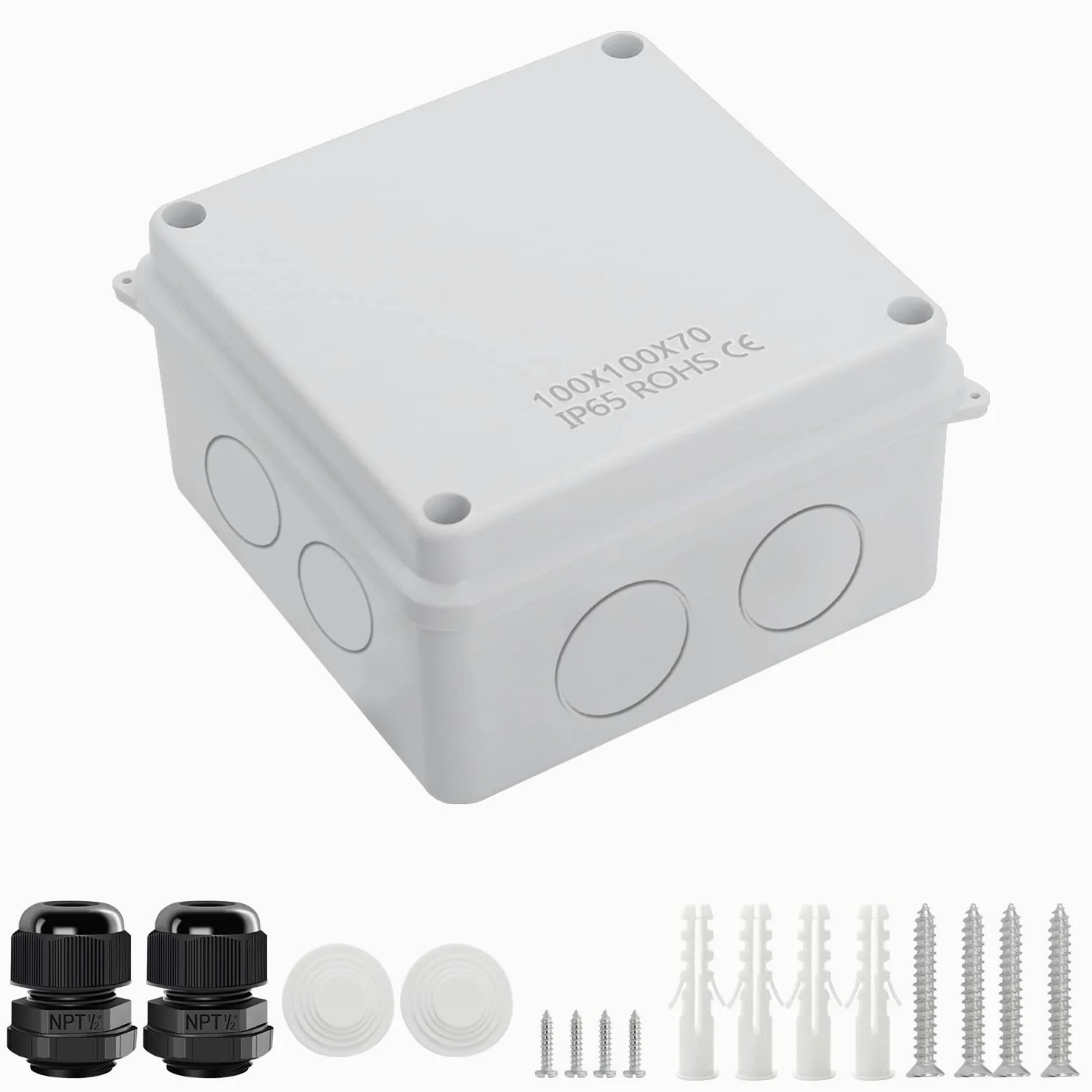 LeMotech Skrzynka przyłączeniowa z zarezerwowanymi otworami, plastikowa skrzynka elektryczna, IP65, wodoodporna, pyłoszczelna, obudowa projektowa do elektroniki, biała, 9,9 x 9,9 x 7,1 cm