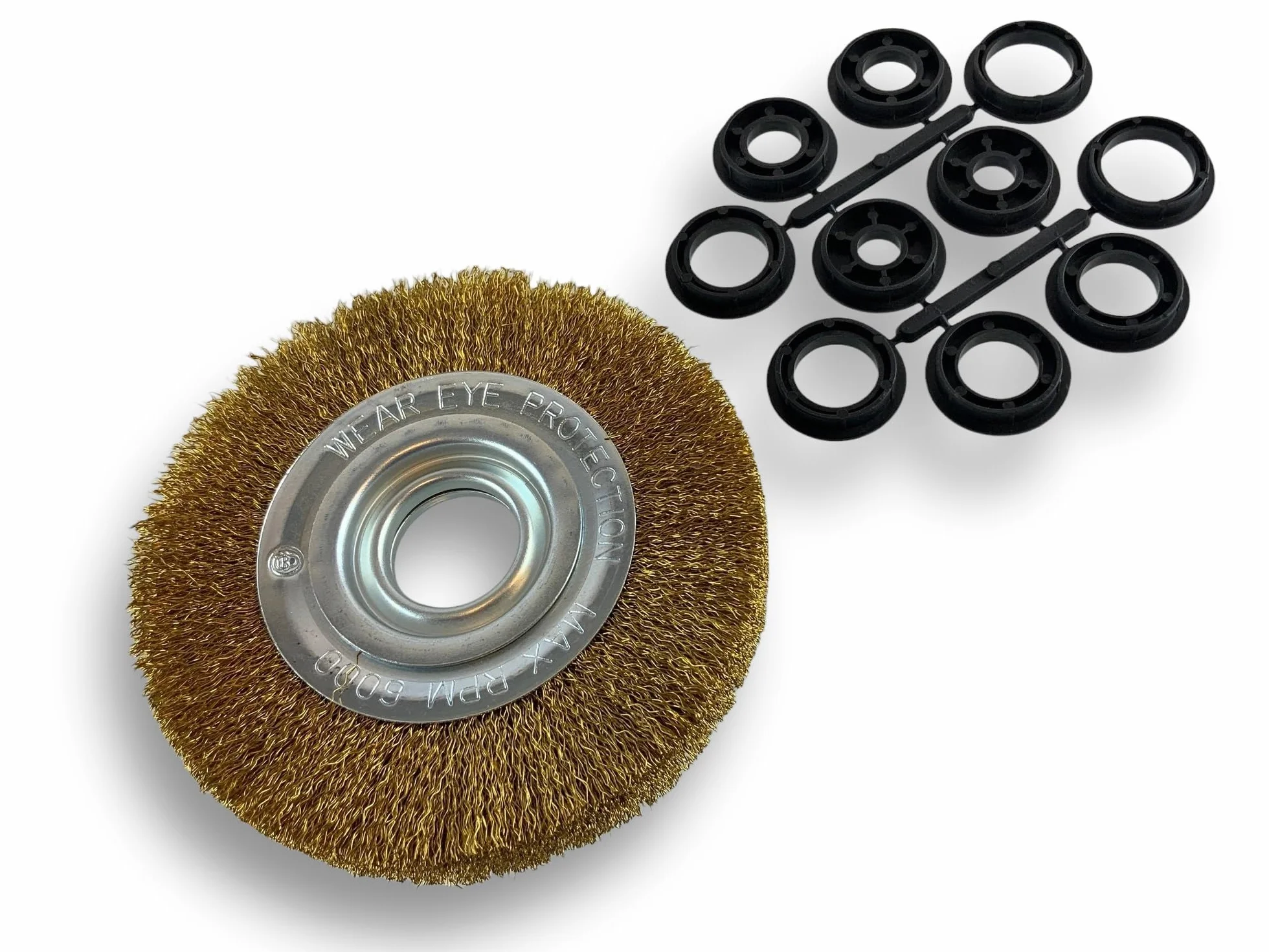 KIBROS 235152LV | Okrągła szczotka metalowa Otwór | Ø 150 mm | Mosiądz drut falisty 0,20 | Szlifierka warsztatowa | Reduktor Adapter | Polerowanie szlifowania zadziorów szczotkowania, 153 cm