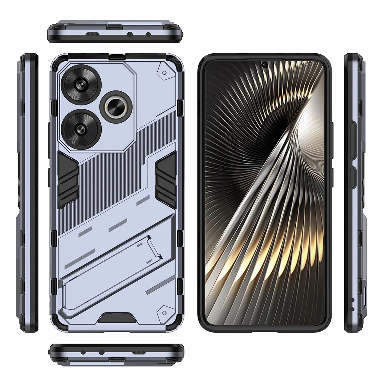 Etui na Xiaomi Poco F6, pokrowiec ochronny ze stojakiem, odporny na wstrząsy futerał pancerz hybrydowy pokrowiec - szary