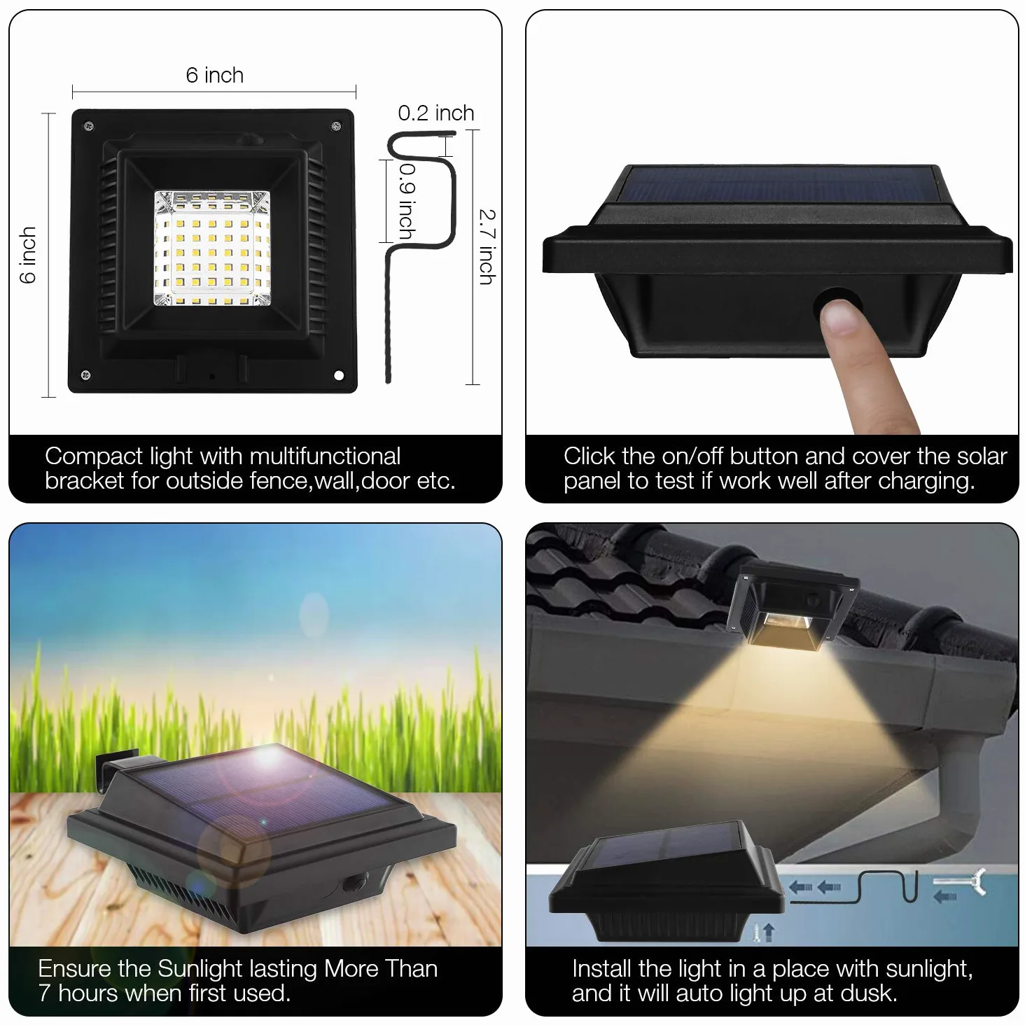 Solarna Lampa LED do Rynny Dachowej, do Użytku na Zewnątrz, 25 Diod LED, Automatyczne Włączanie/Wyłączanie, Czarna, Ciepłe Białe Światło (Zestaw 6 Szt.)
