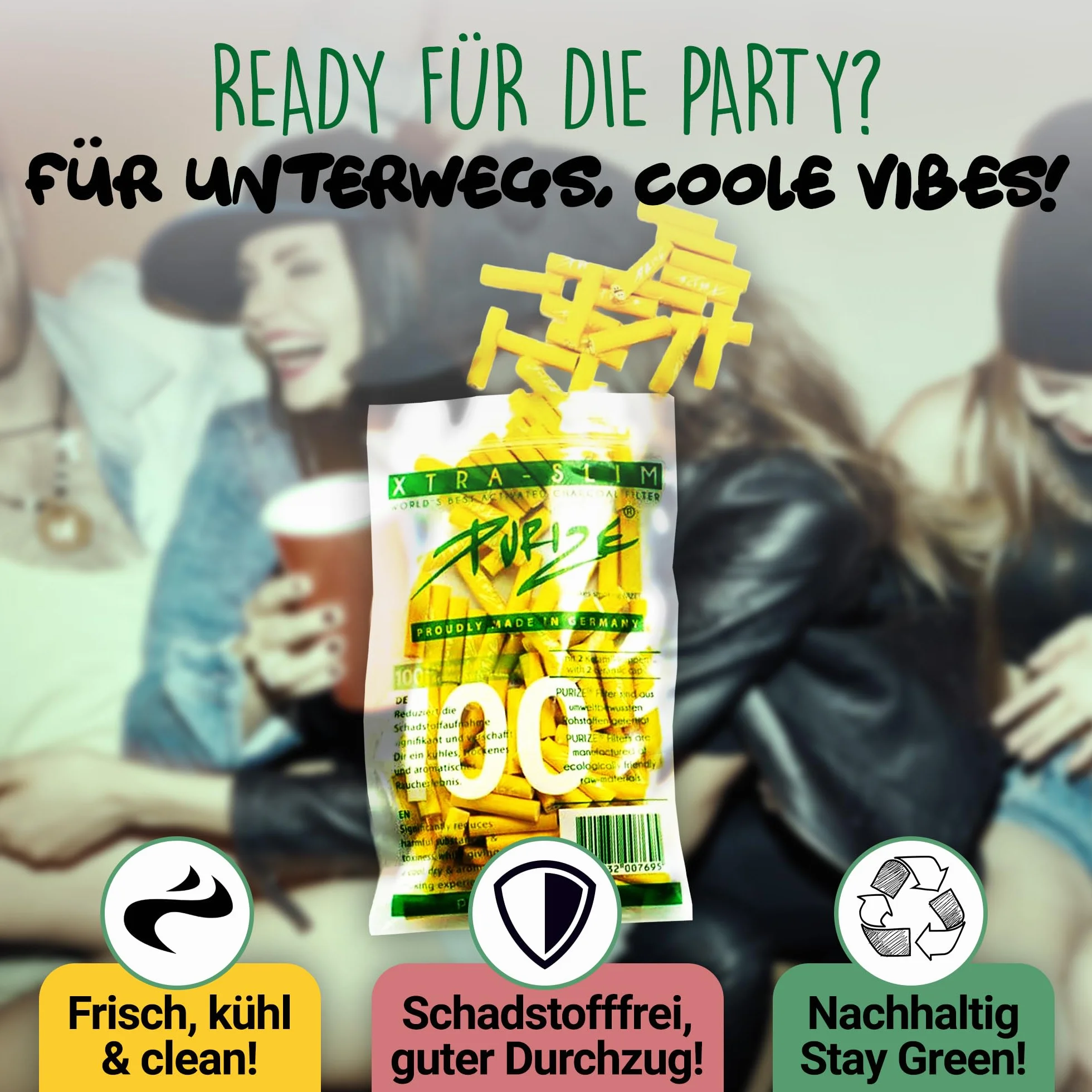 100 szt. PURIZE® Xtra Slim Size filtr z węglem aktywnym, żółty
