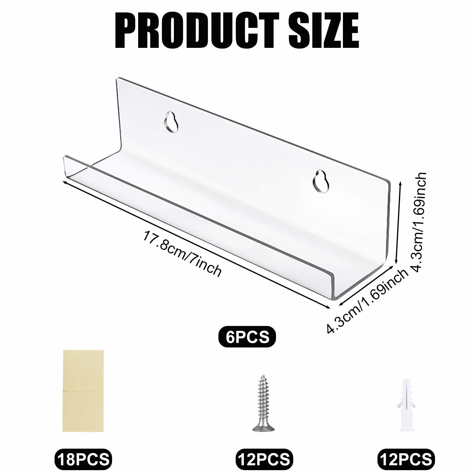 6 Sztuk 17,8cm Stojak na Plyty Winylowe, Przezroczysty Akrylowy Stojak na Plyty Pólka na Plyty Uchwyt Scienny Przechowywanie Stojak Ekspozycyjny do Wyswietlania Sluchanie Plyt LP CD