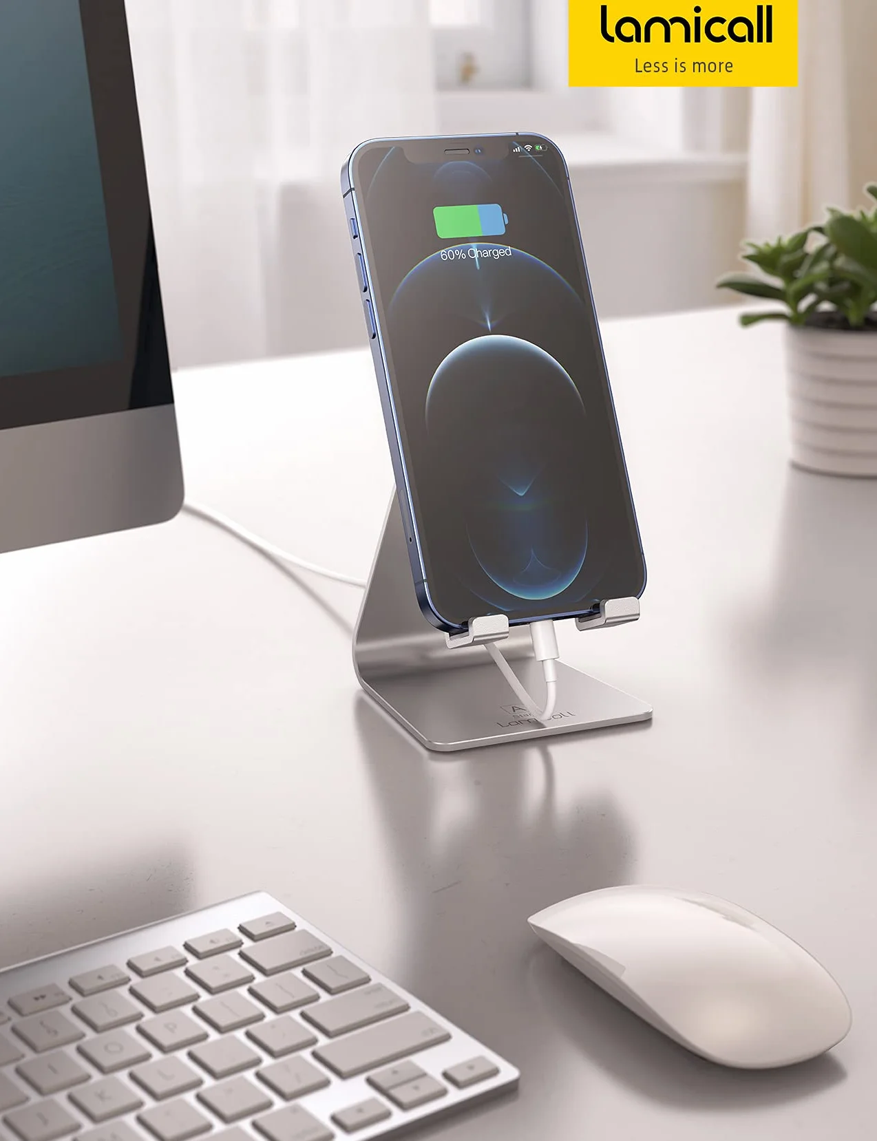 Lamicall stojak na telefon regulowany uchwyt iPhone 12 Mini 12 Pro Max Samsung HUAWEI Srebrny