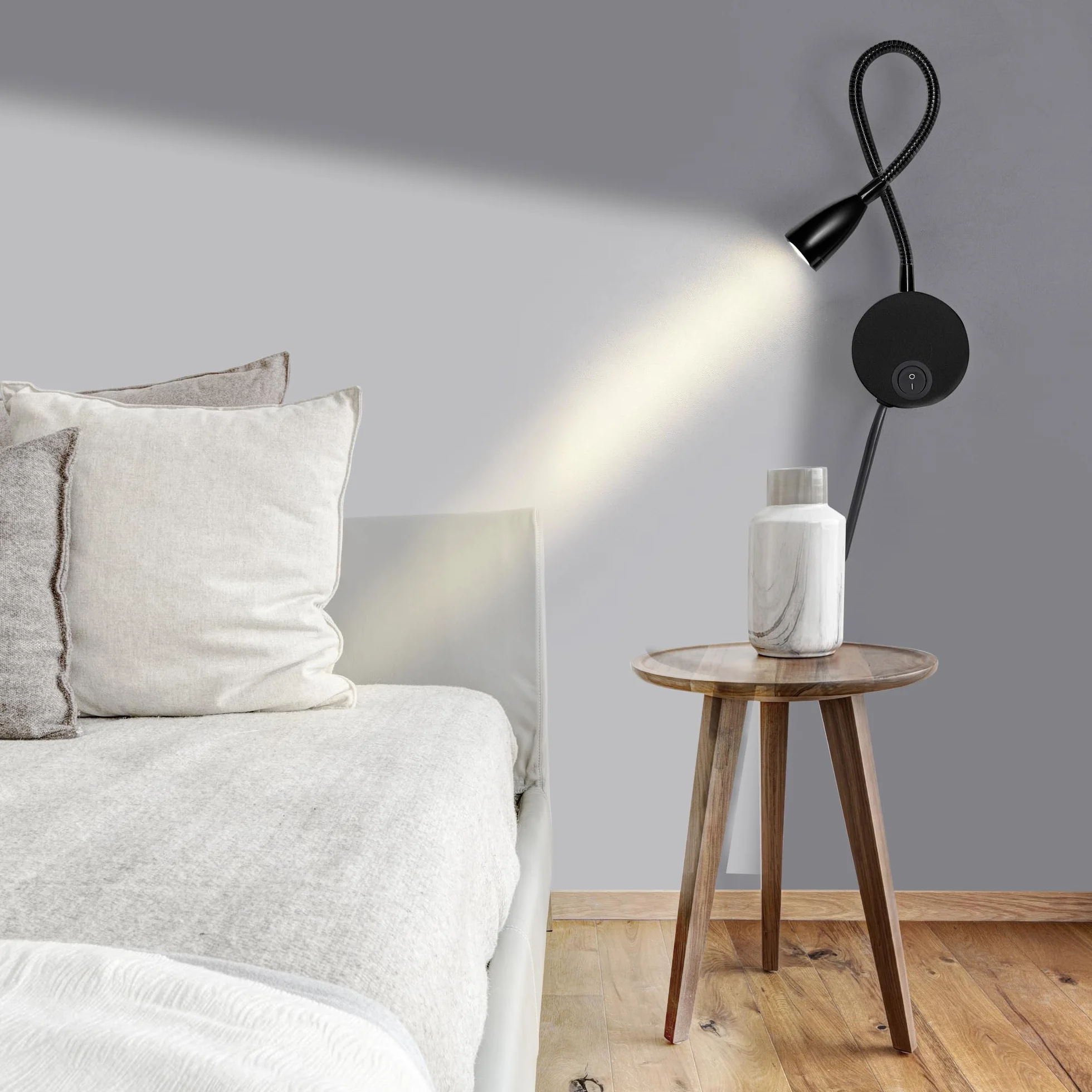 Lampka do czytania LED,Lampka nocna naścienna na biurko z Przełącznik dotykowy Ciepłe oświetlenie,200lm / 3000k / 3w / 110-240v Ac, kąt wiązki: 30°, Długość gęsiej szyi:28cm (czarny)