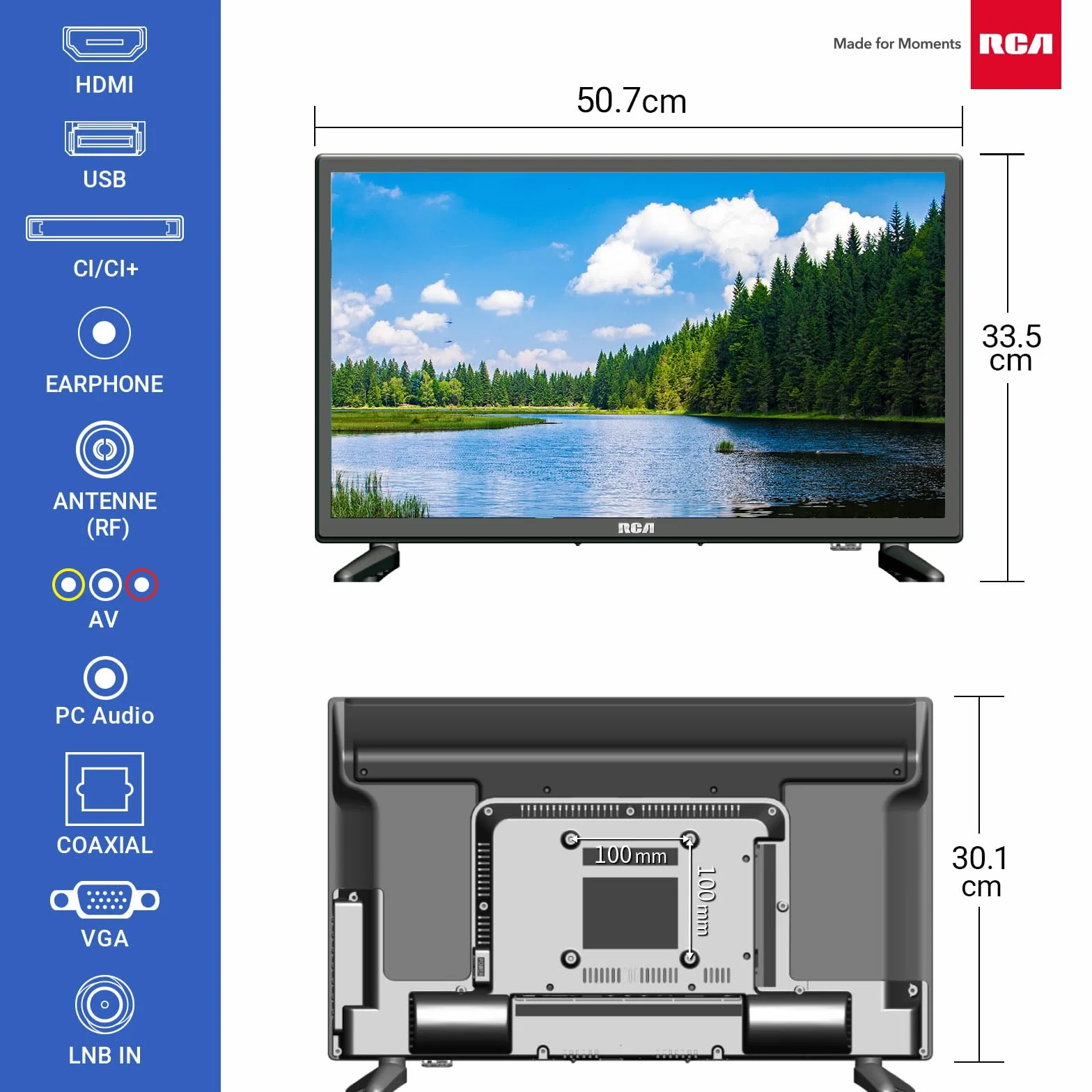 RCA E22 TV 22 cale 1080p LED telewizor Full HD Dolby Audio Triple Tuner DVB-C/-S2/-T2 VGA HDMI USB