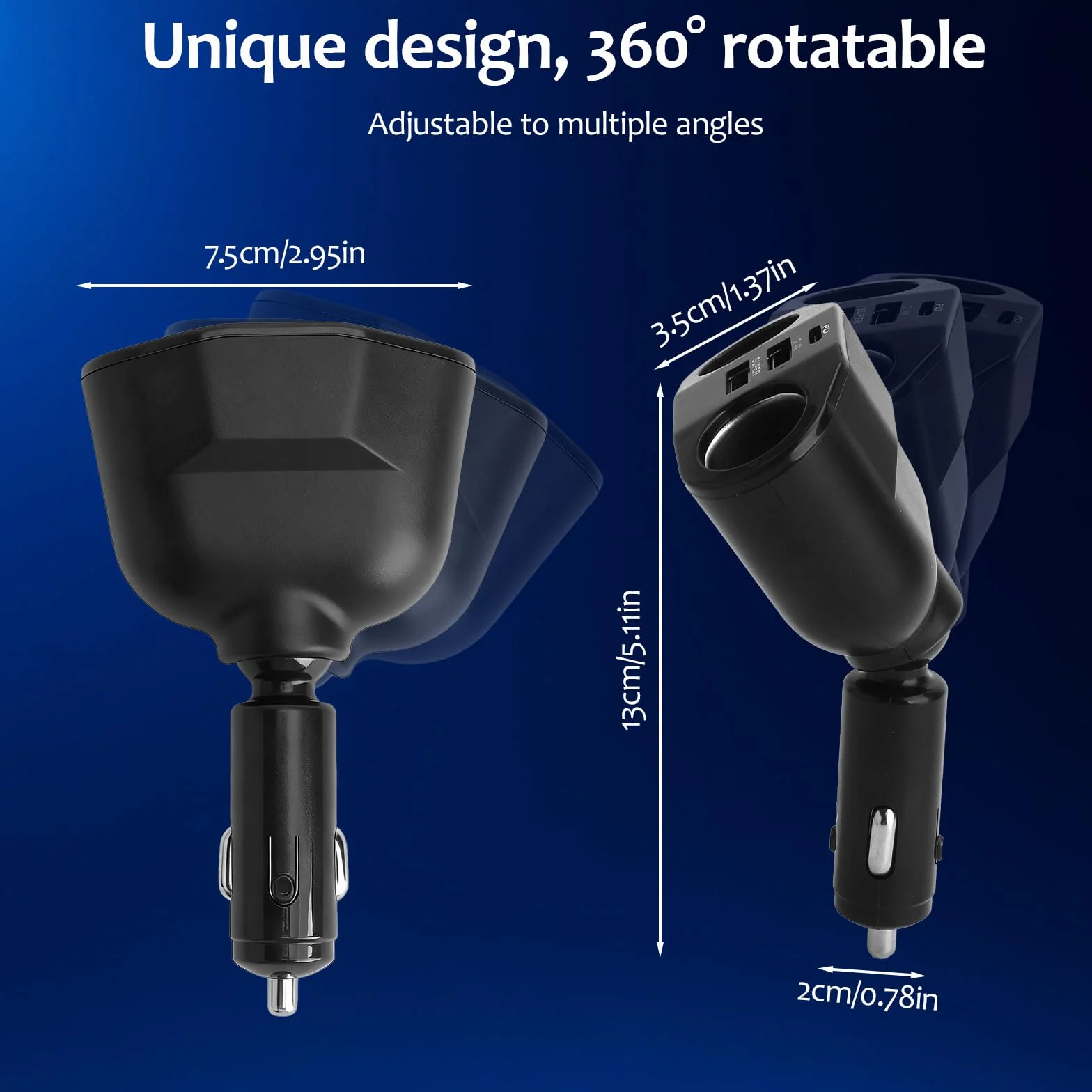 VOSSOT 5 w 1 rozdzielacz do gniazda zapalniczki samochodowej 12V/24V z woltomierzem LED Dual USB