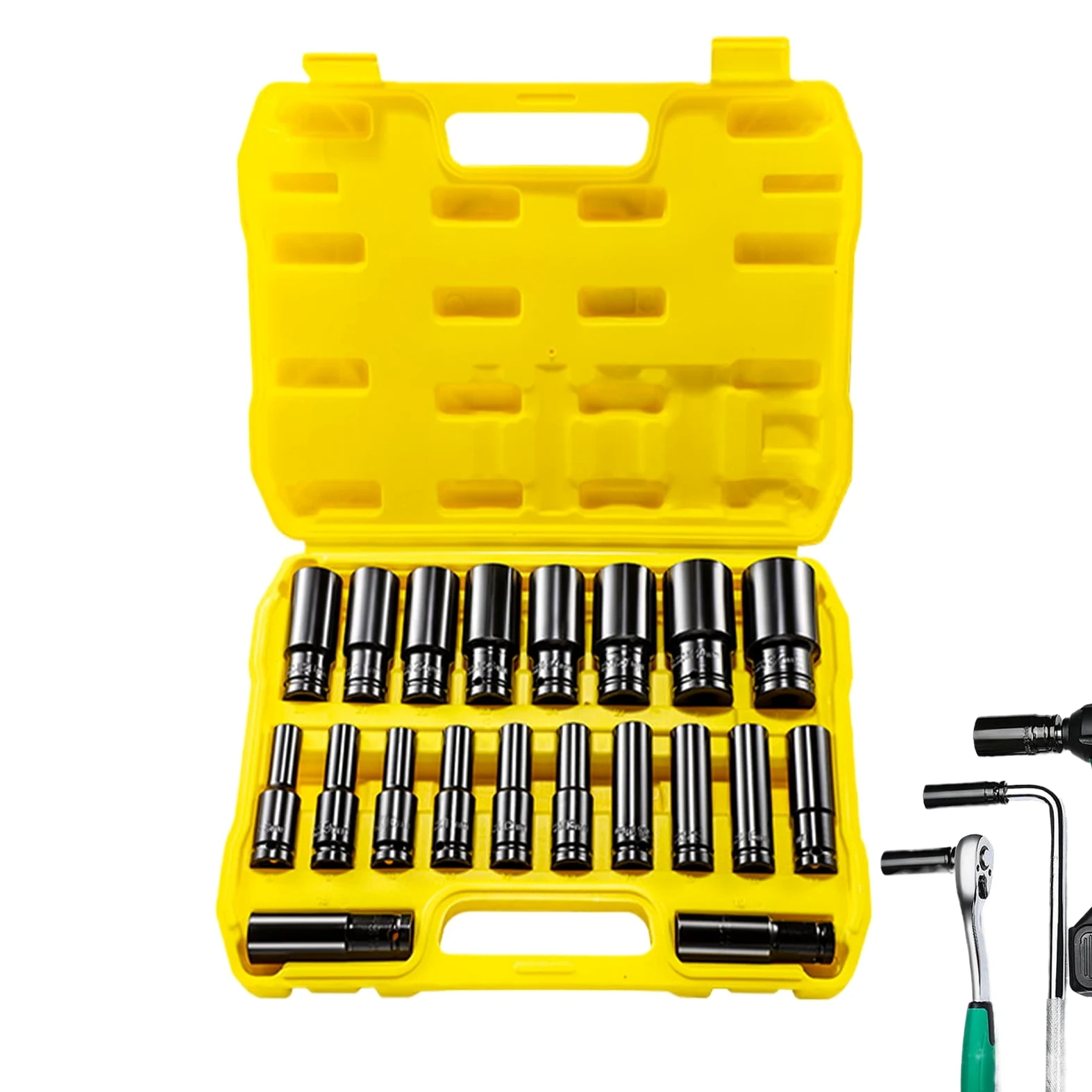 Zestaw bardzo głębokich nakrętek, zestaw kluczy nasadowych 8-32 mm z adapterem 13 mm - 20 adapterów przedłużających 13 mm do konserwacji samochodów i przemysłowych