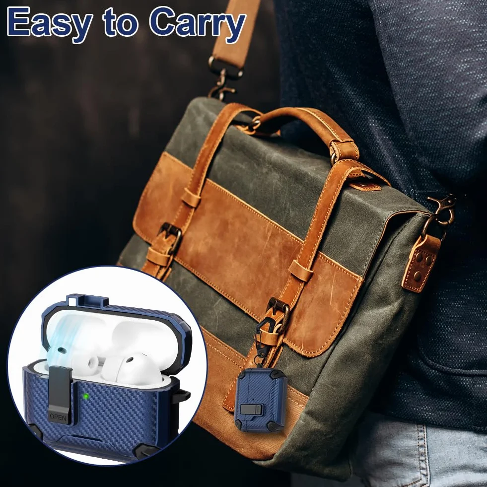 Etui na AirPods-Pro 3, etui magnetyczne typu pop-up, pełna ochrona z karabińczykiem, kompatybilne z, odporne na upadki i zarysowania, bezpieczne zamknięcie, łatwe otwieranie