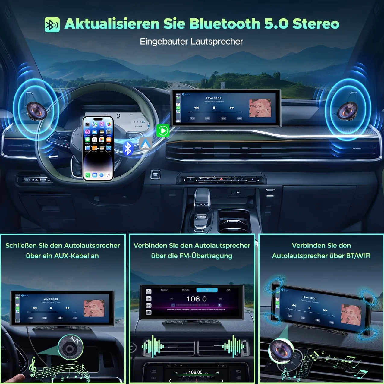 Lamto Radio Samochodowe 9,26" Apple Carplay Android Auto Przednia Kamera 4K 1080P Bluetooth 5.0 FM