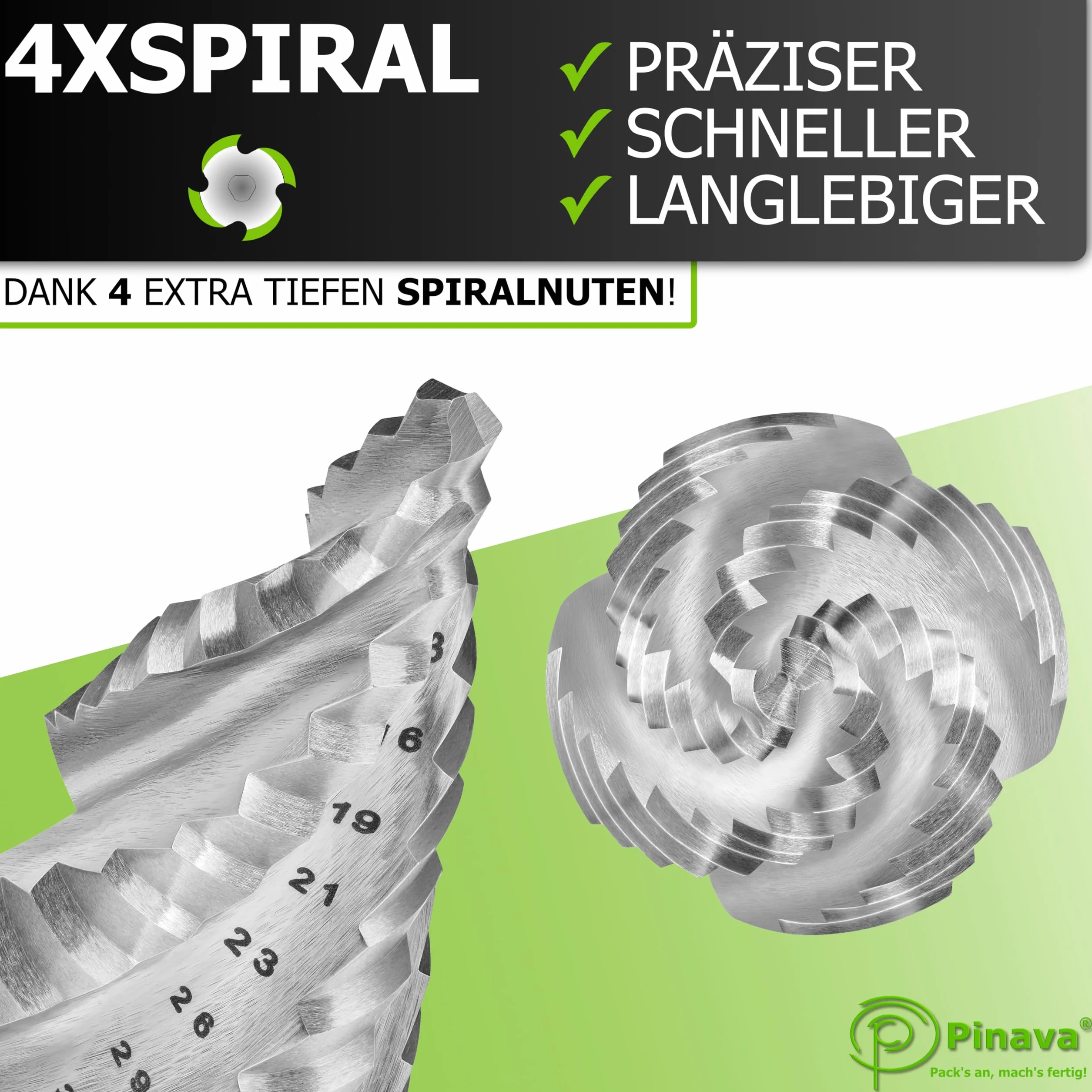 PINAVA® HSS wiertło stopniowe 4XSPIRAL [szybsze, bardziej precyzyjne, bardziej trwałe] – wiertło stożkowe z trzonkiem trójkątnym 10 mm do metalu, drewna, tworzywa sztucznego – wiertło do otworów Ø 5