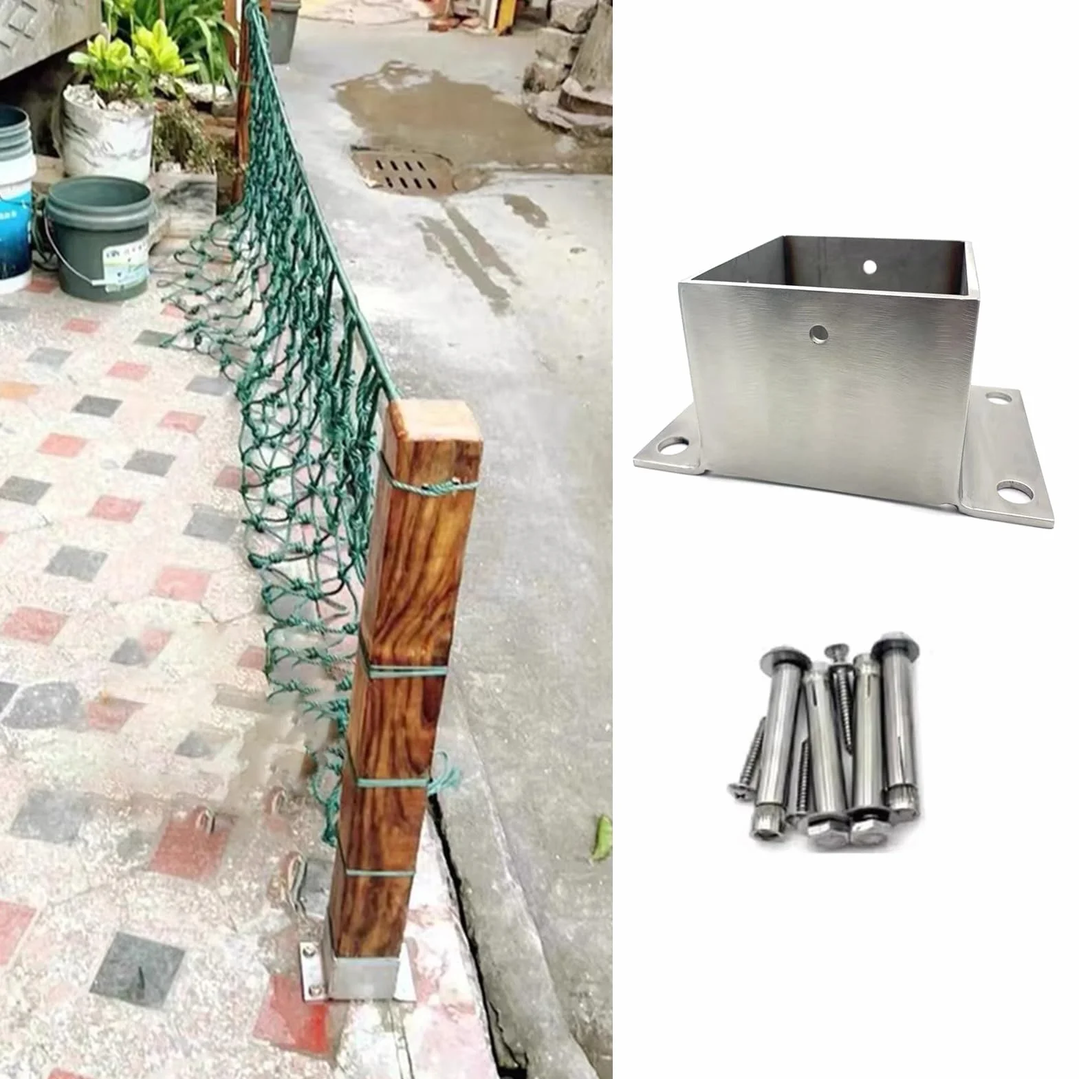 Kwadratowa metalowa podstawa ogrodzeniowa z kotwicą do betonu i śrubami do drewna, zestaw wsporników do balustrady ogrodowej, podwórka, farmy, pergoli, skrzynki pocztowej, wytrzymałe rozwiązanie