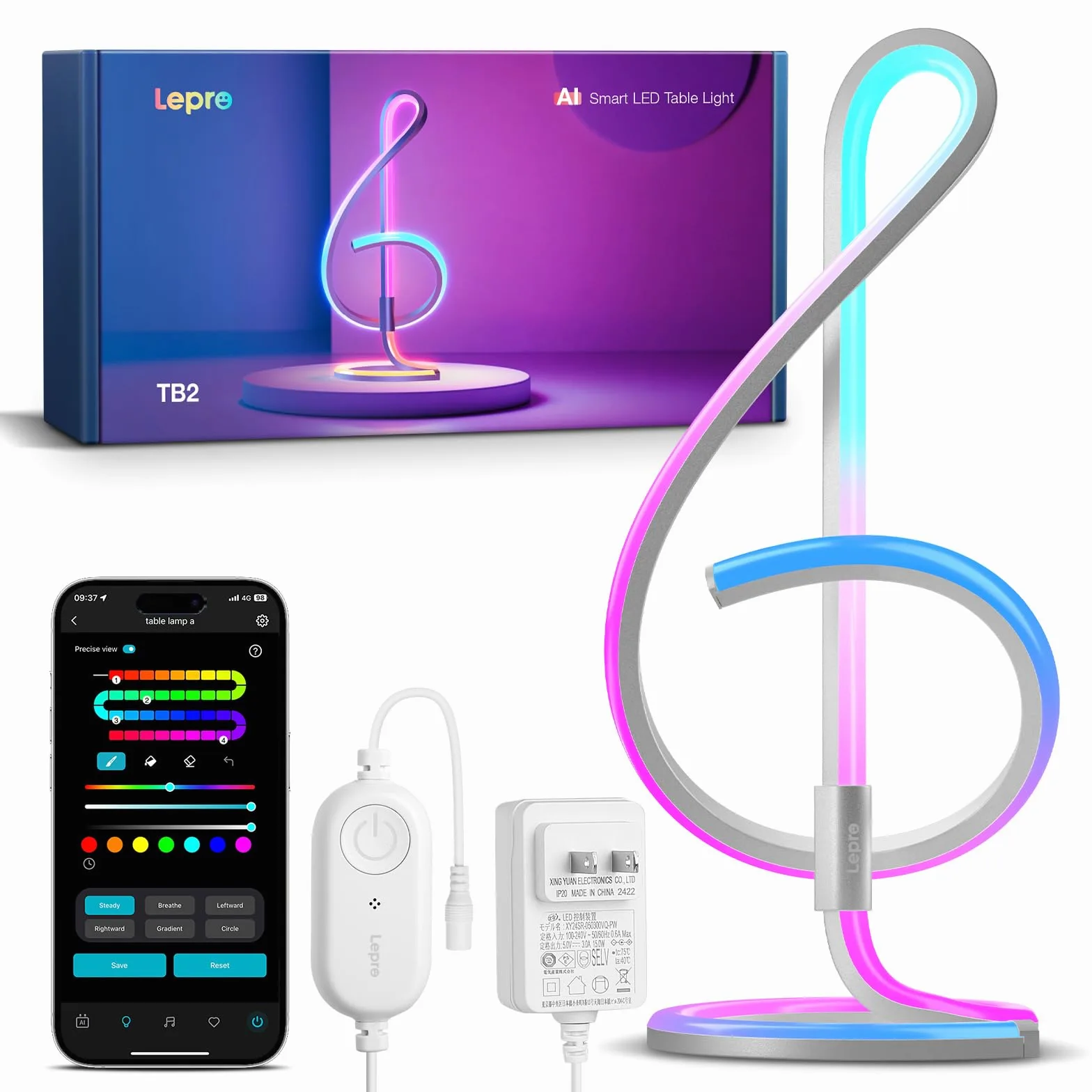 Lampa stołowa Lepro AI Smart TB2, spersonalizowany projektant oświetlenia AI, lampa stołowa z synchronizacją muzyki/sterowaniem głosowym za pomocą