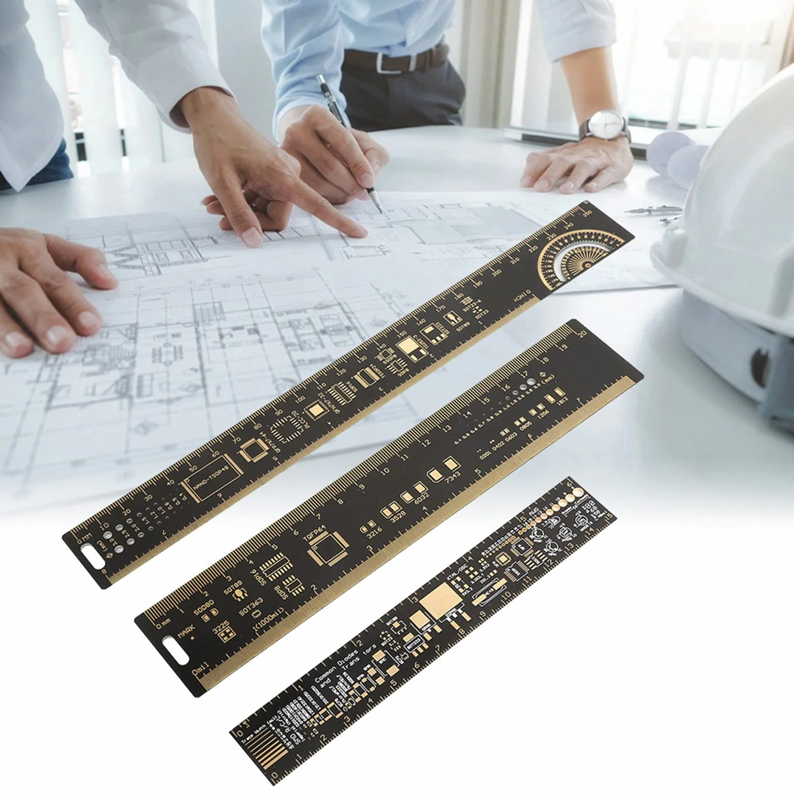 Marhynchus Wielofunkcyjna linijka PCB 15/20/25 cm narzędzie pomiarowe dla elektroników – zintegrowane wielofunkcyjne narzędzie z tworzywa sztucznego – 26 cm