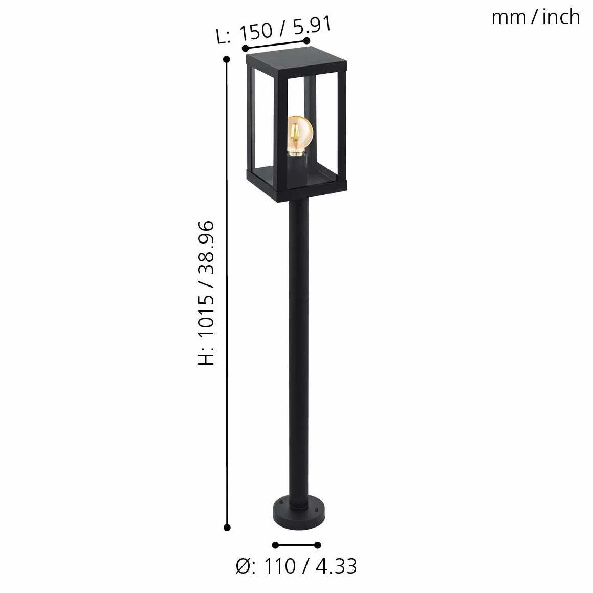 EGLO Lampa stojąca zewnętrzna Alamonte 1, 1-punktowa lampa zewnętrzna, lampa stojąca ze stali ocynkowanej, kolor: czarny, szkło: przezroczyste, oprawa