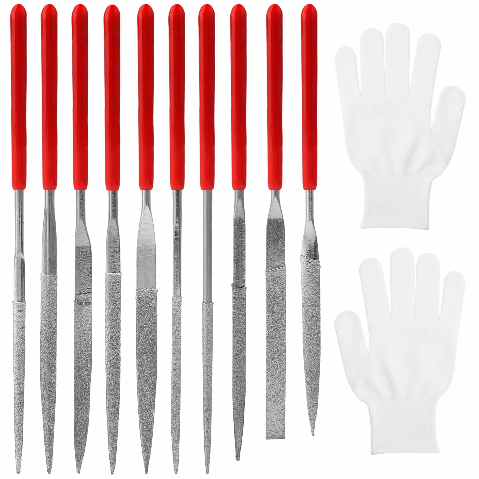 APOMOONS 10 sztuk mini diamentowych pilników igłowych z rękawiczkami, pilnik do kluczy, drobne pilniki igłowe, zestaw akcesoriów do drukarki 3D, pilniki diamentowe, zestaw do drewna, kamienia, metalu