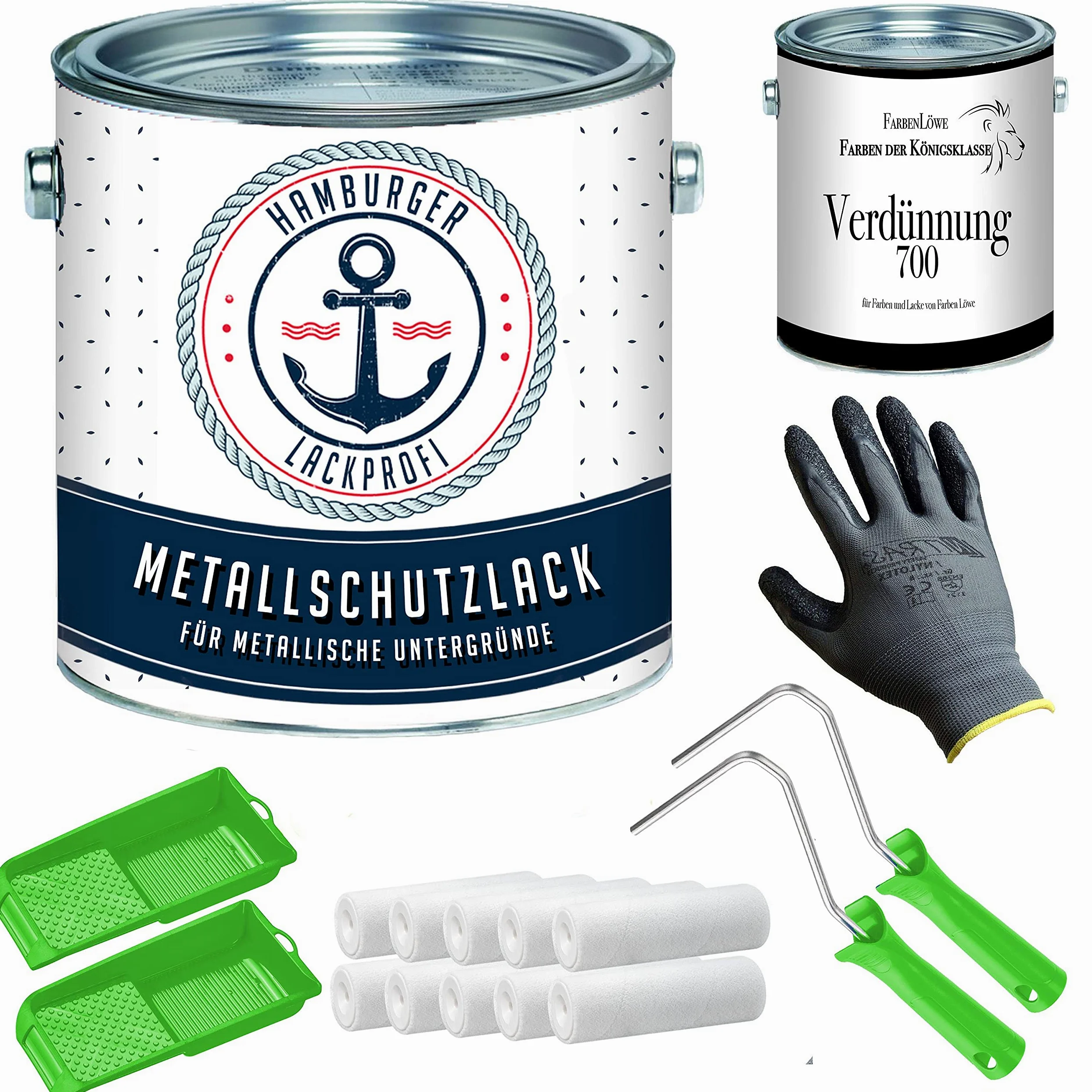 Lakier ochronny do metalu SEIDENMATT glinkowy brąz RAL 8003 brązowy lakier metalowy farba ochronna do metalu z zestawem lakierowania (X300) i rozcieńczaniem (1 l) // Hamburger Profi (1 l)