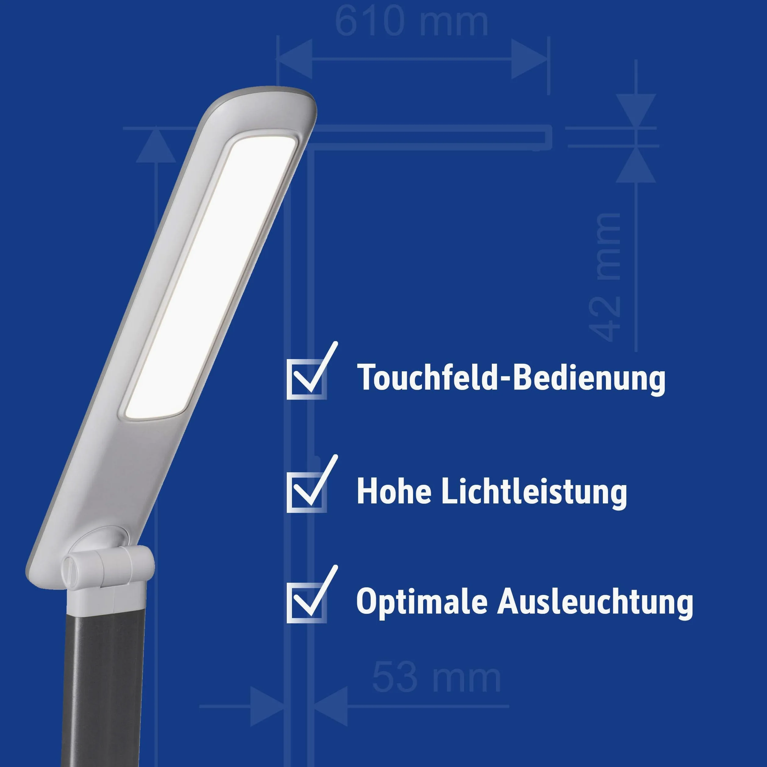 MAUL Lampka biurkowa LED MAULjazzy biała ściemniana z USB | komfort pracy, 5 poziomów jasności, ładowanie telefonu, ruchoma głowica, stabilna baza, światło 4000 K