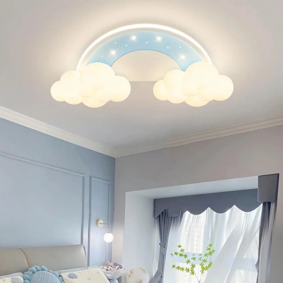 Nowoczesne ciepłe lampy sufitowe do pokoju dziecięcego, ochrona oczu Kolorowa tęcza chmura Lampa sufitowa lampa wisząca Prosty romantyczny pokój dziecięcy Chłopiec dziewczyna Sypialnia Lampy sufitowe