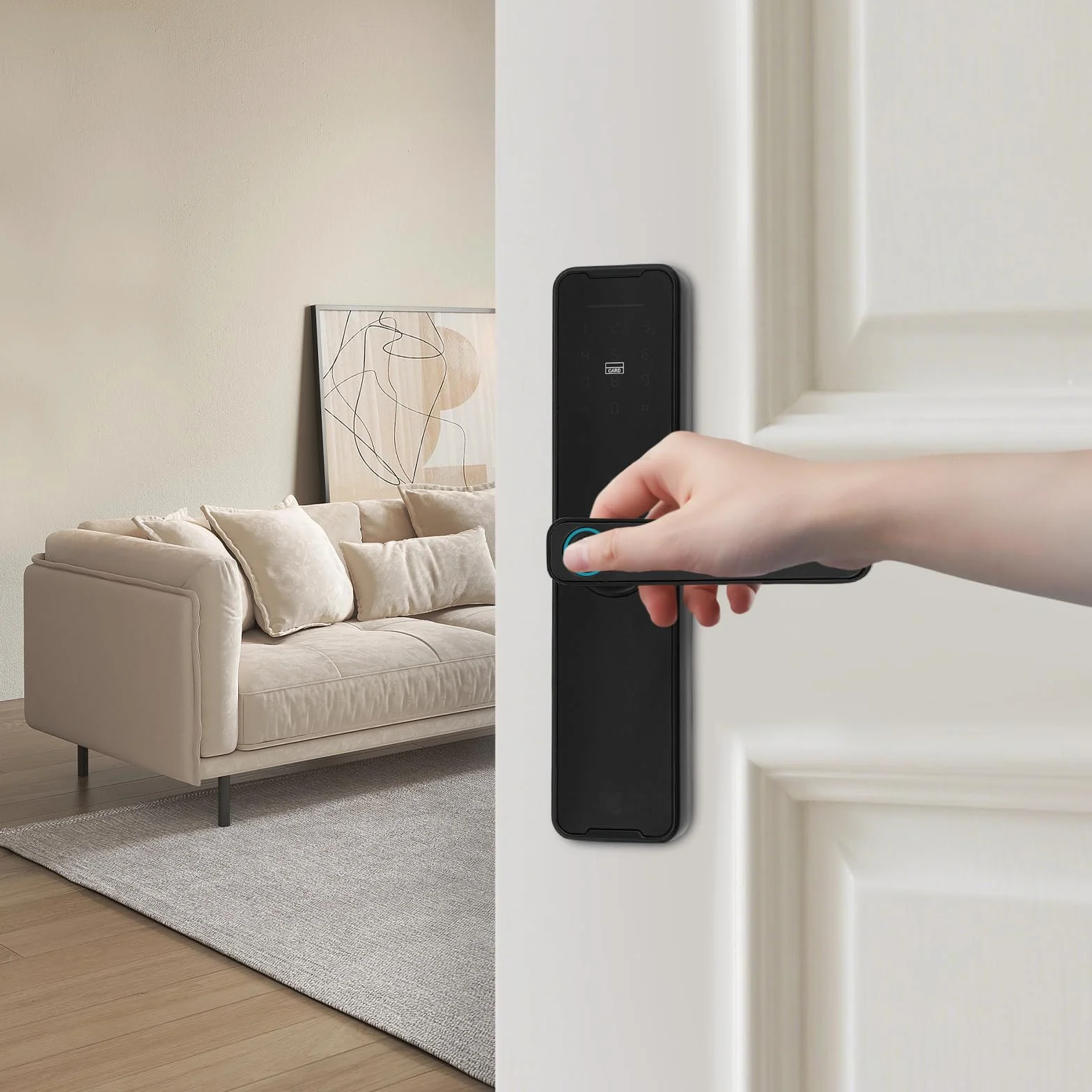 Zamek do drzwi, odcisk palca, inteligentny zamek do drzwi, sterowanie za pomocą aplikacji mobilnej, Smart Door Lock, zamek na odcisk palca z kodem numerycznym, karty, klucze, odcisk palca