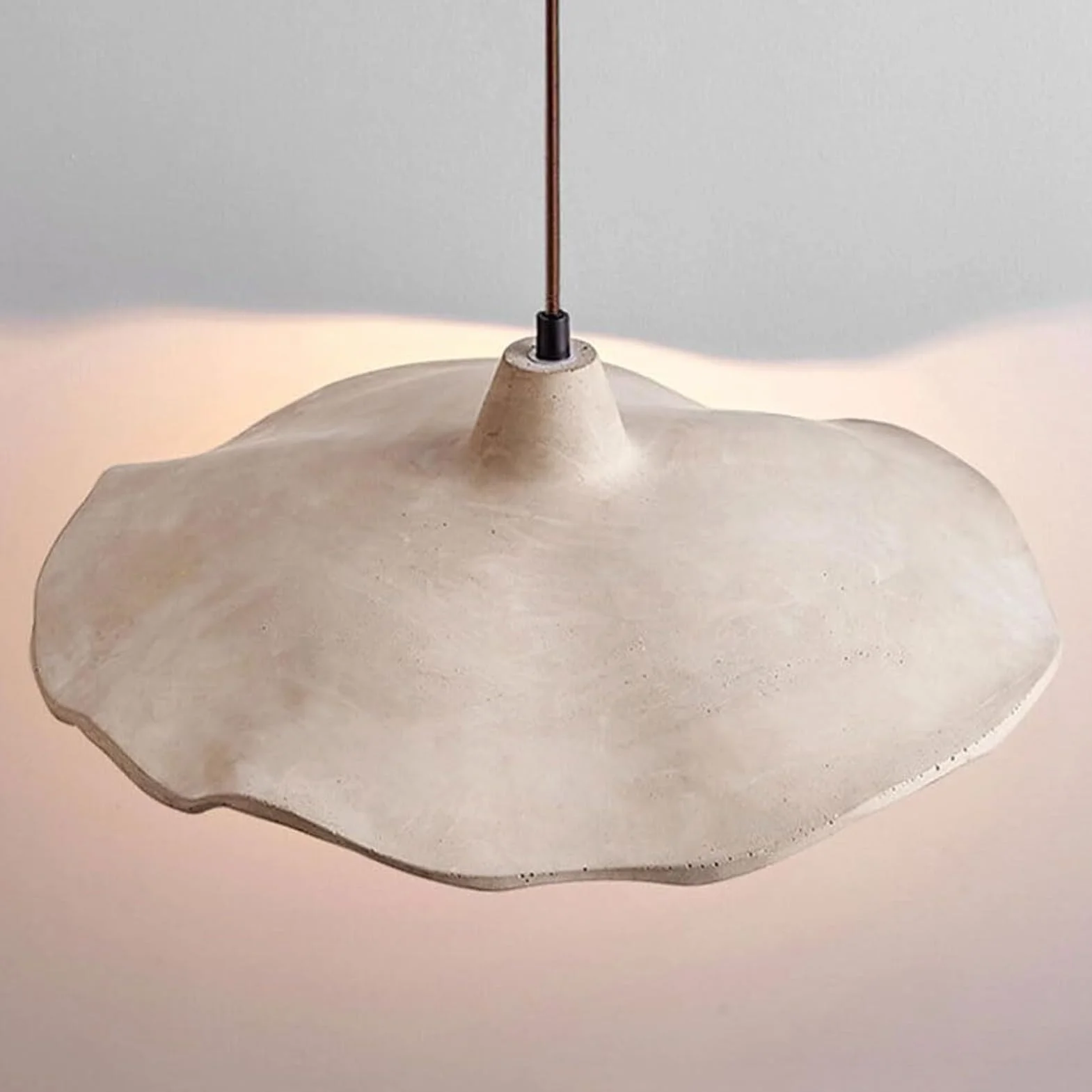 Nordic Grey Concrete Lotus Flower Pendant Lamp Chandelier Hanging Light Ceiling Mid Century Modern For Bedroom Nightstand Bedside Kitchen Island Dining Room(25CM)