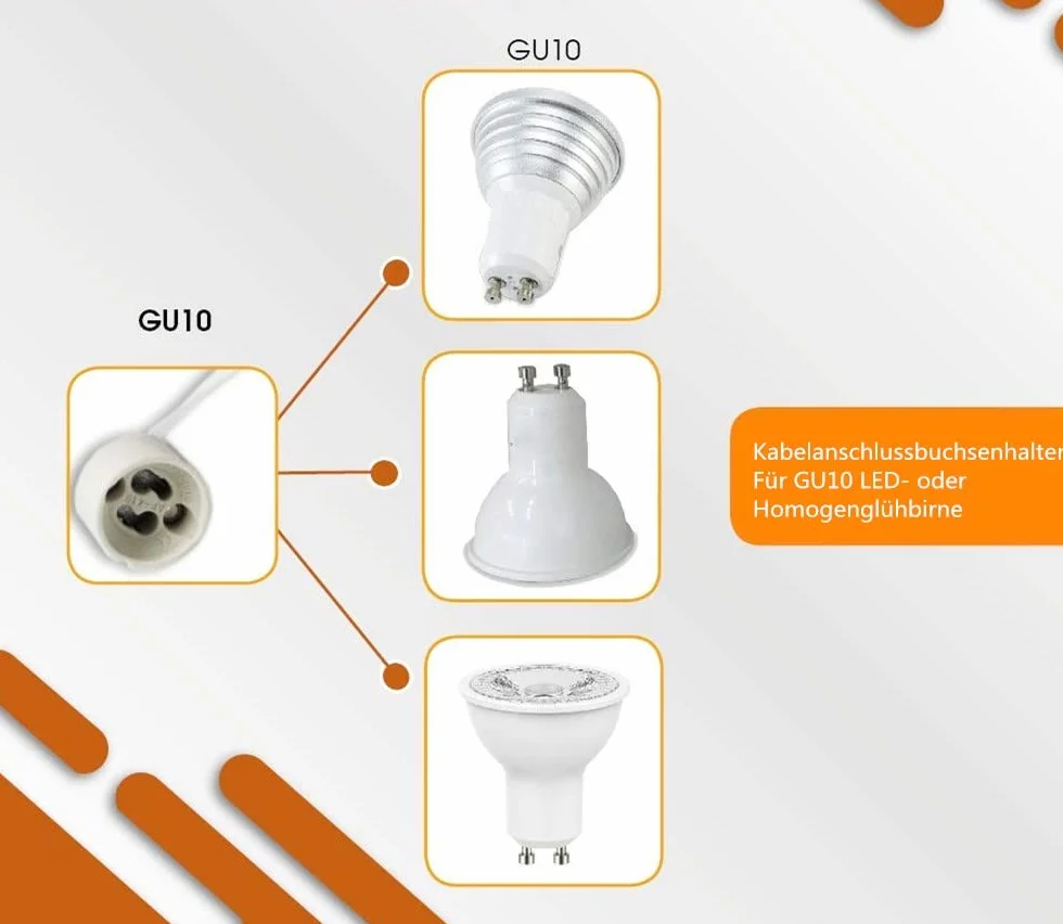 LATRAT 10 sztuk oprawek GU10 z kablem do lamp LED i halogenowych, 0-250 V, ceramiczna oprawka GU10 do reflektorów punktowych LED i lamp halogenowych