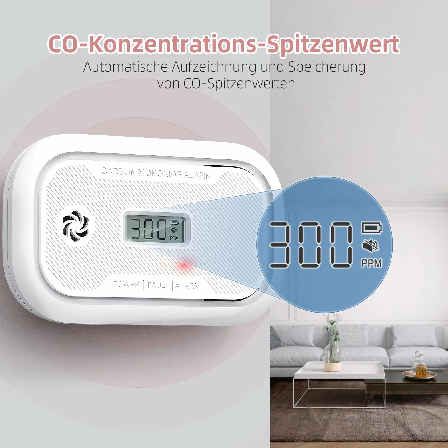 Putogesafe Przenośny detektor tlenku węgla z cyfrowym wyświetlaczem LCD, budzikiem, wymienną baterią, wykrywacz CO, 10 lat, odpowiedni do kampera, sypialni, zgodny z EN 50291, 1 opakowanie (ZA327)