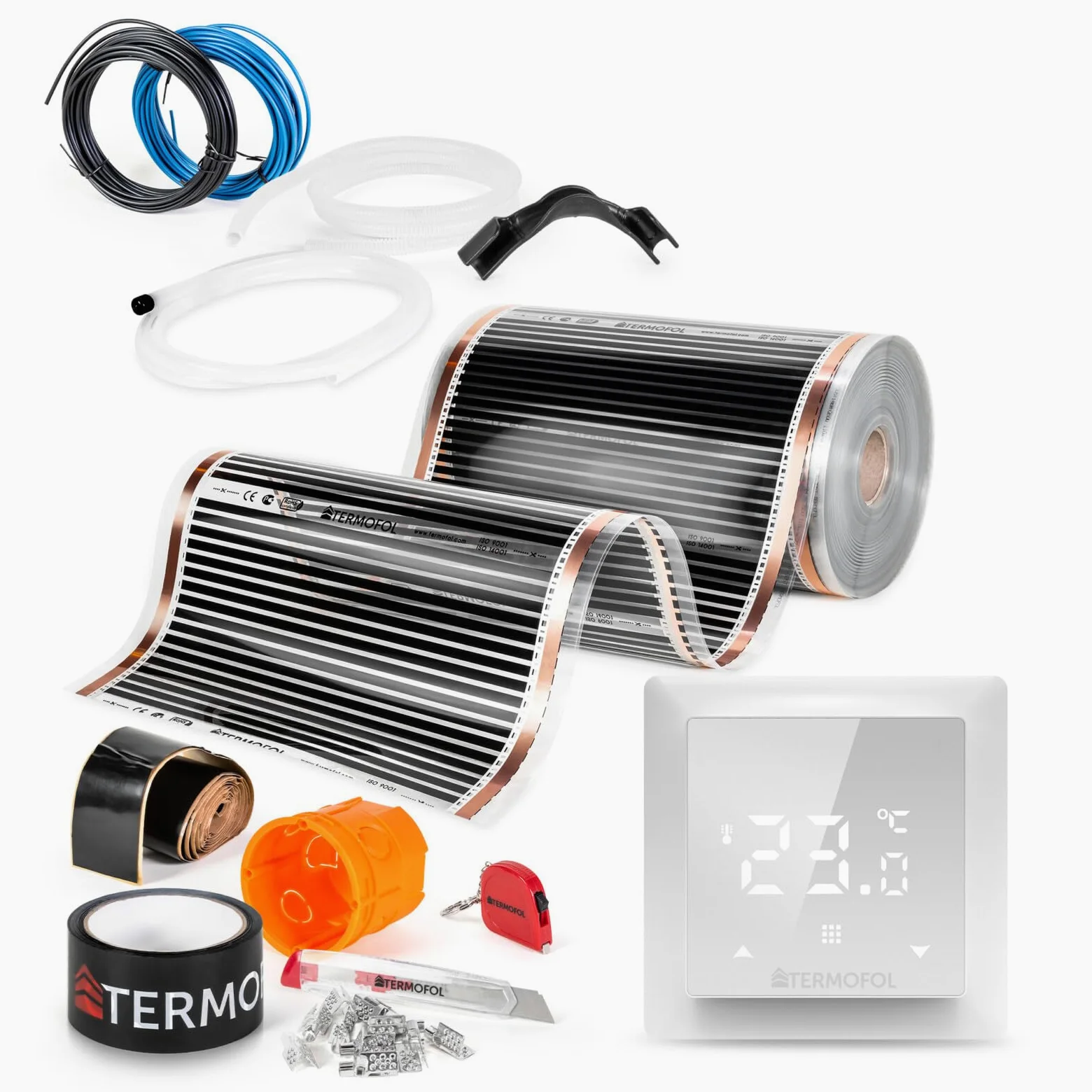 Termofol - Folia grzewcza na podczerwień | Moc: 140W/m2 | Powierzchnia 1 m² | Kompletny zestaw z termoregulatorem TF-H6 | Do samodzielnego montażu | Ogrzewanie podłogowe, ścienne lub sufitowe | Ogrzewanie na podczerwień