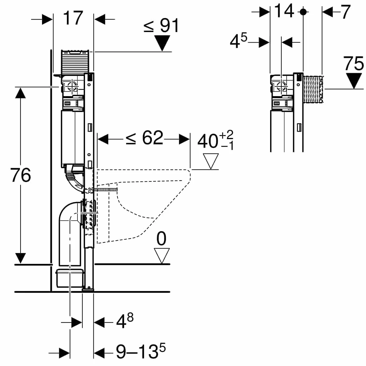 Geberit Duofix element do WC wisz?cego, 82cm, ze sp?uczk? podtynkow? Omega 12cm - 111.003.00.1