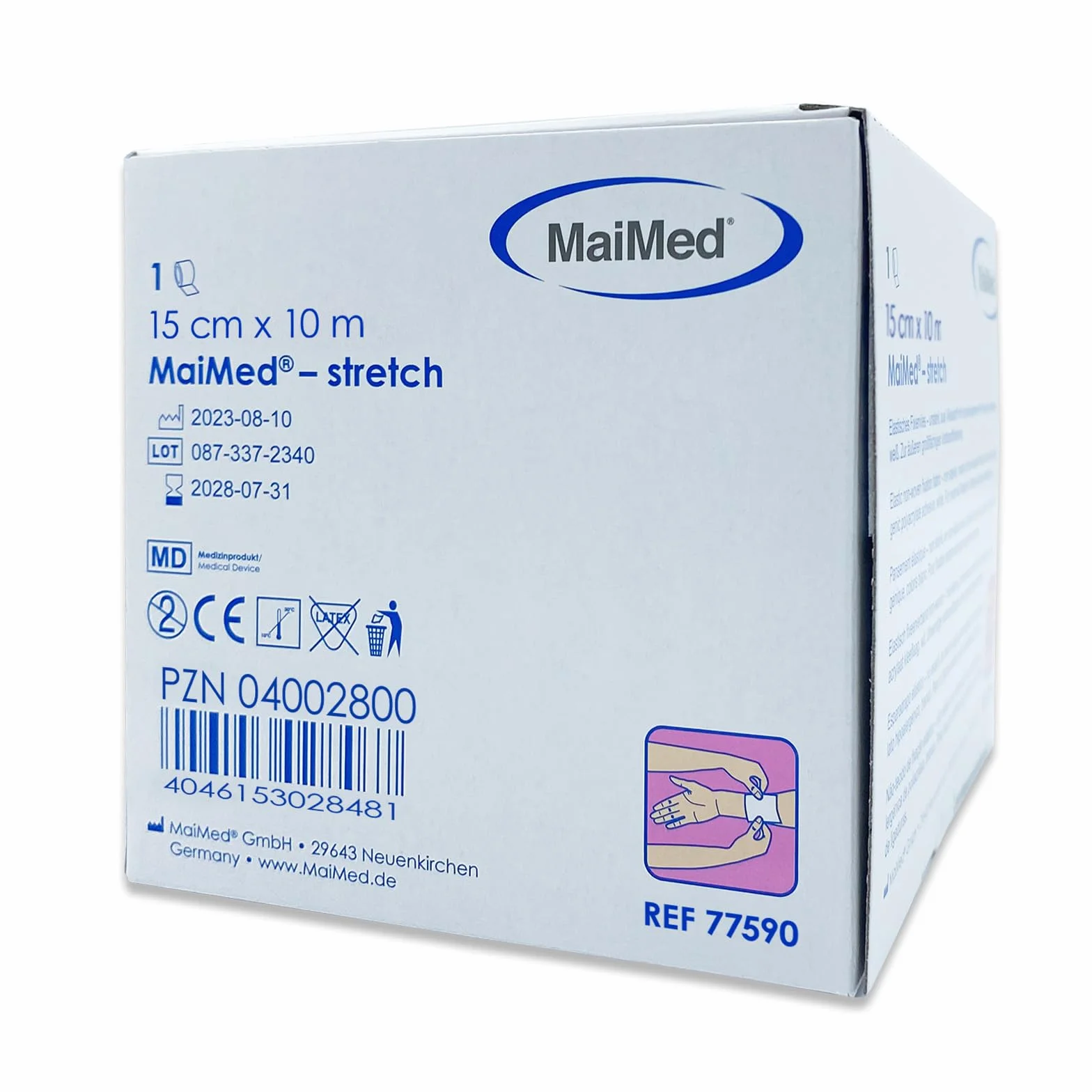 Plaster na ranę MaiMed stretch włóknina mocująca 15 cm x 10 m hipoalergiczna, biała, elastyczna włóknina mocująca 1 sztuka/pudełko