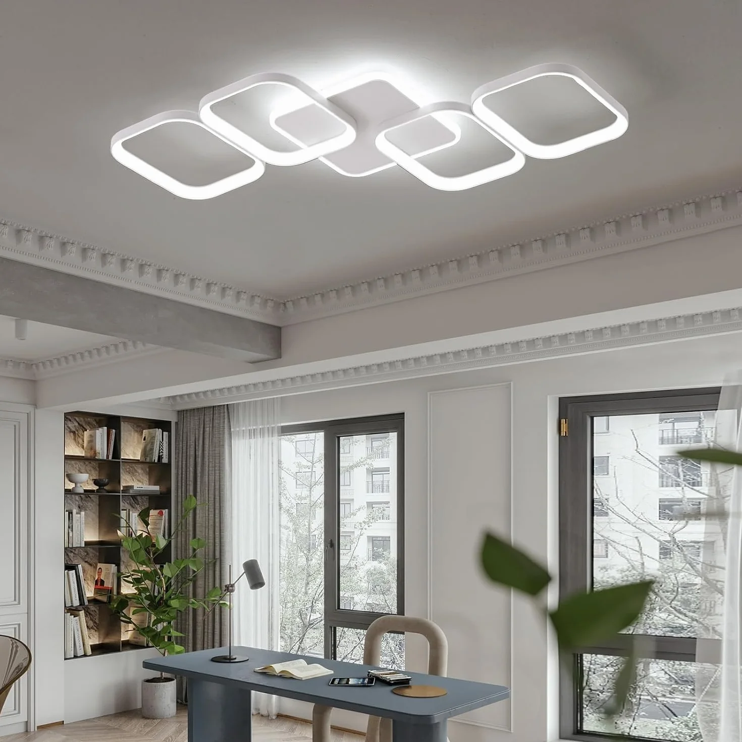 ANTENLICHT Lampa Sufitowa LED z Pilotem, Ściemniana 2700-6500K z Funkcją Pamięci, 50W 5600LM, Aluminiowa do Salonu, Sypialni i Przedpokoju