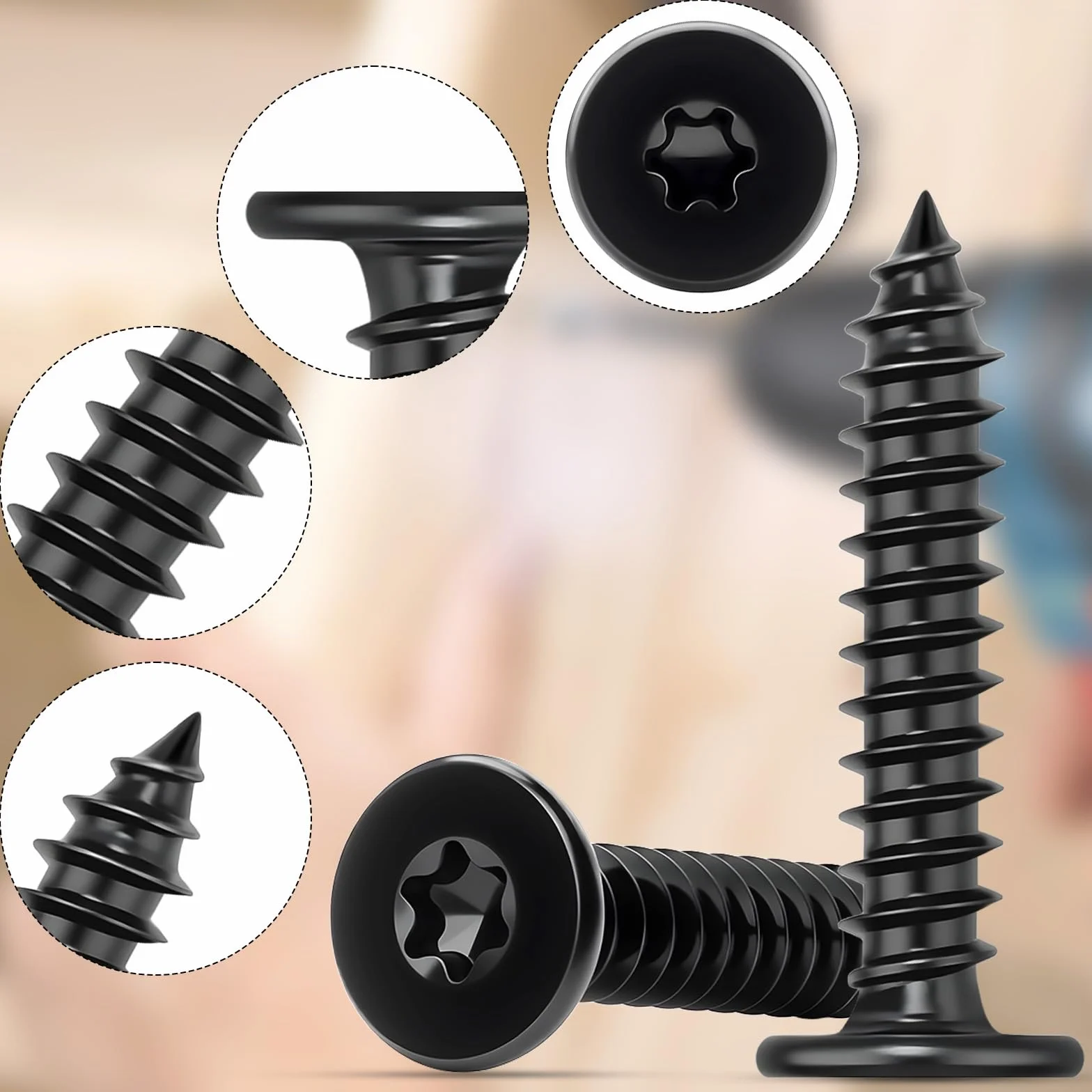 Mbsomnus 120 sztuk wkrętów Torx M3 x 20 mm, wkręty do drewna, stal nierdzewna, 304, wkręty samogwintujące, Torx, czarne, płaskie, do drewna, stali nierdzewnej, do szaf, stołów, mebli, 120 sztuk