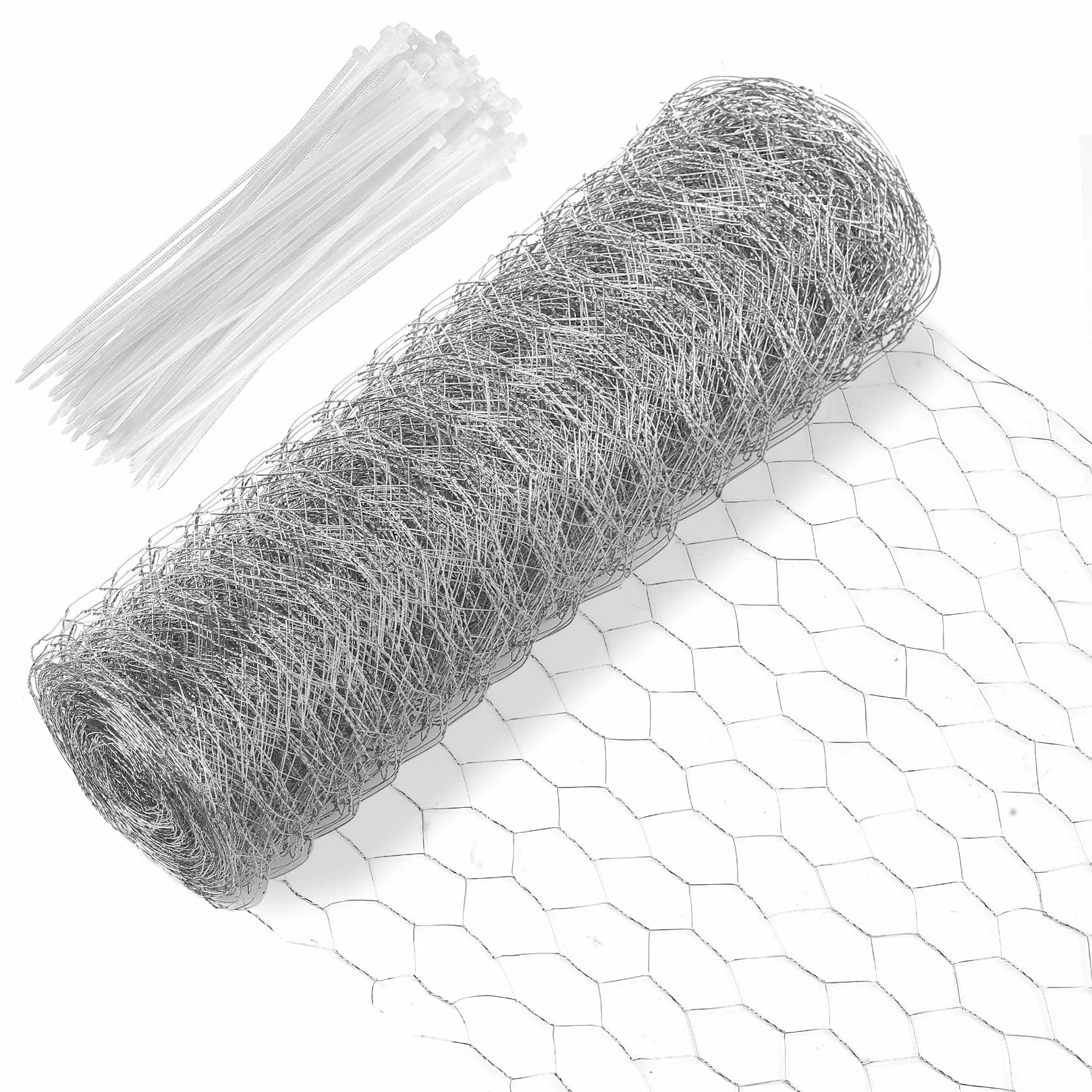 Rolka siatki drucianej 40 cm x 12 m, ocynkowana drobna siatka druciana, siatka ogrodzeniowa dla kurcząt klatki króliki drobiu lotnicze rośliny, z 100 opaskami kablowymi