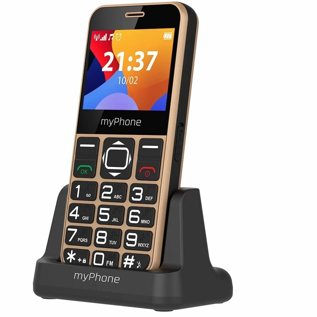 myPhone Halo 3 klasyczny telefon dla seniora z przyciskiem SOS, duże klawisze, wyświetlacz 2,3 cala, złoty