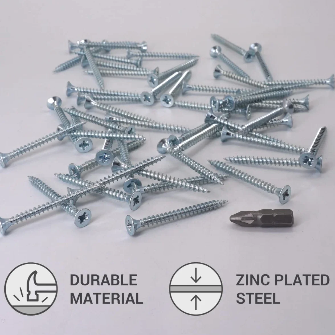 SKIR'CO (opakowanie 100 szt.) stal ocynkowana 4,0 x 45 mm srebrne śruby do drewna, Pozidriv z łbem stożkowym, śruby do płyt wiórowych, PZ w pełni gwintowane (100, 4,0 x 45 mm)