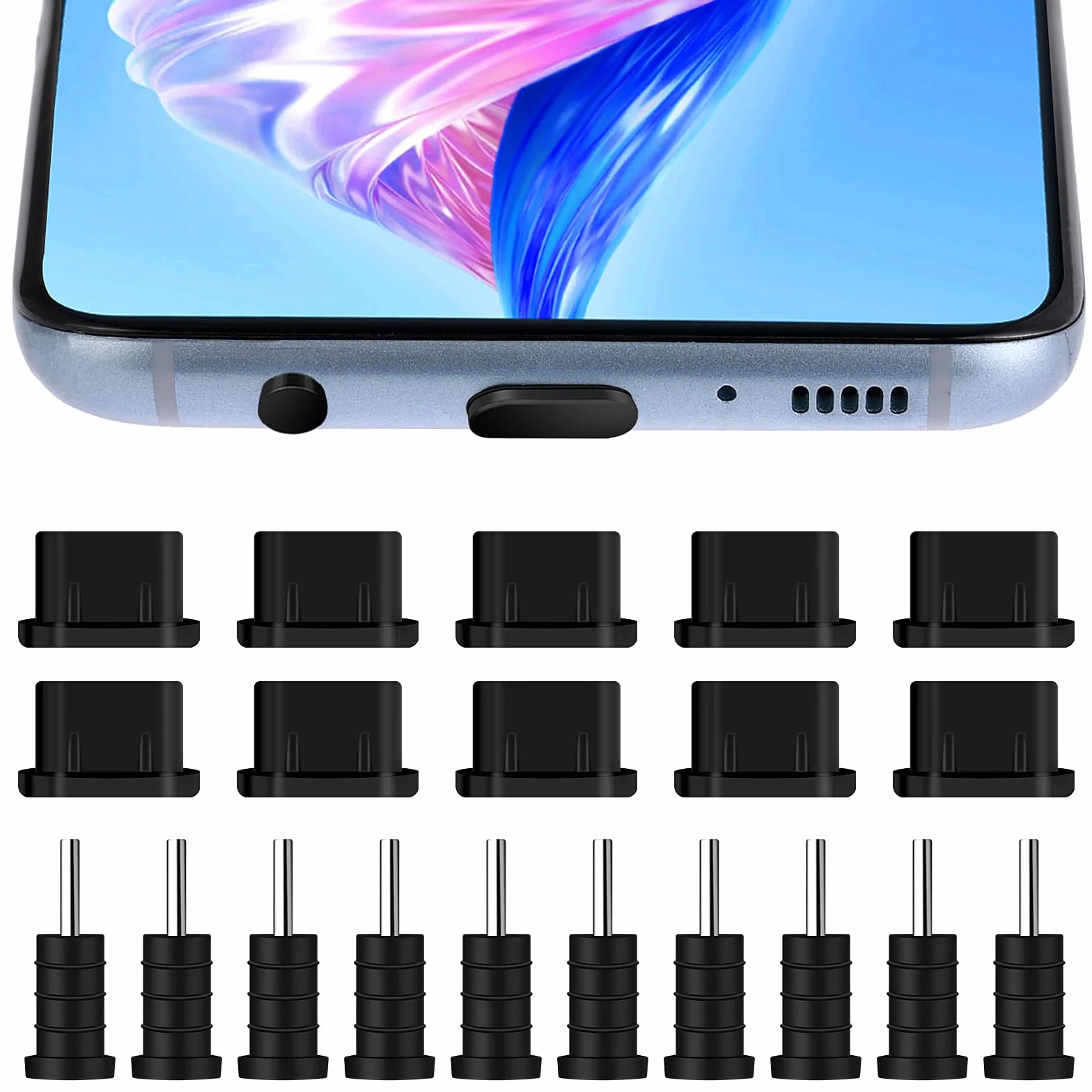 Giantree Zestaw wtyczek przeciwpyłowych USB C silikonowy czarny 20 szt.