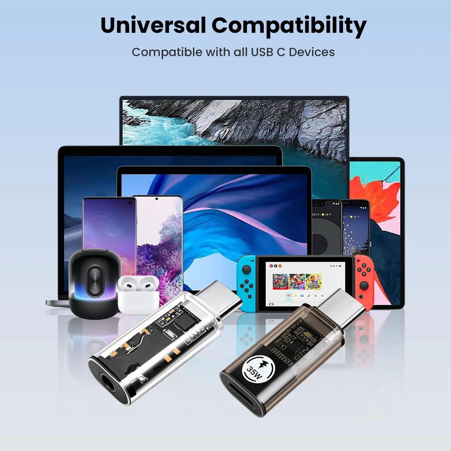 Wtyczka USB C na adapter audio 3,5 mm i konwerter USB-C na Lightning, szybkie ładowanie 35 W, transmisja danych 480 Mbit/s