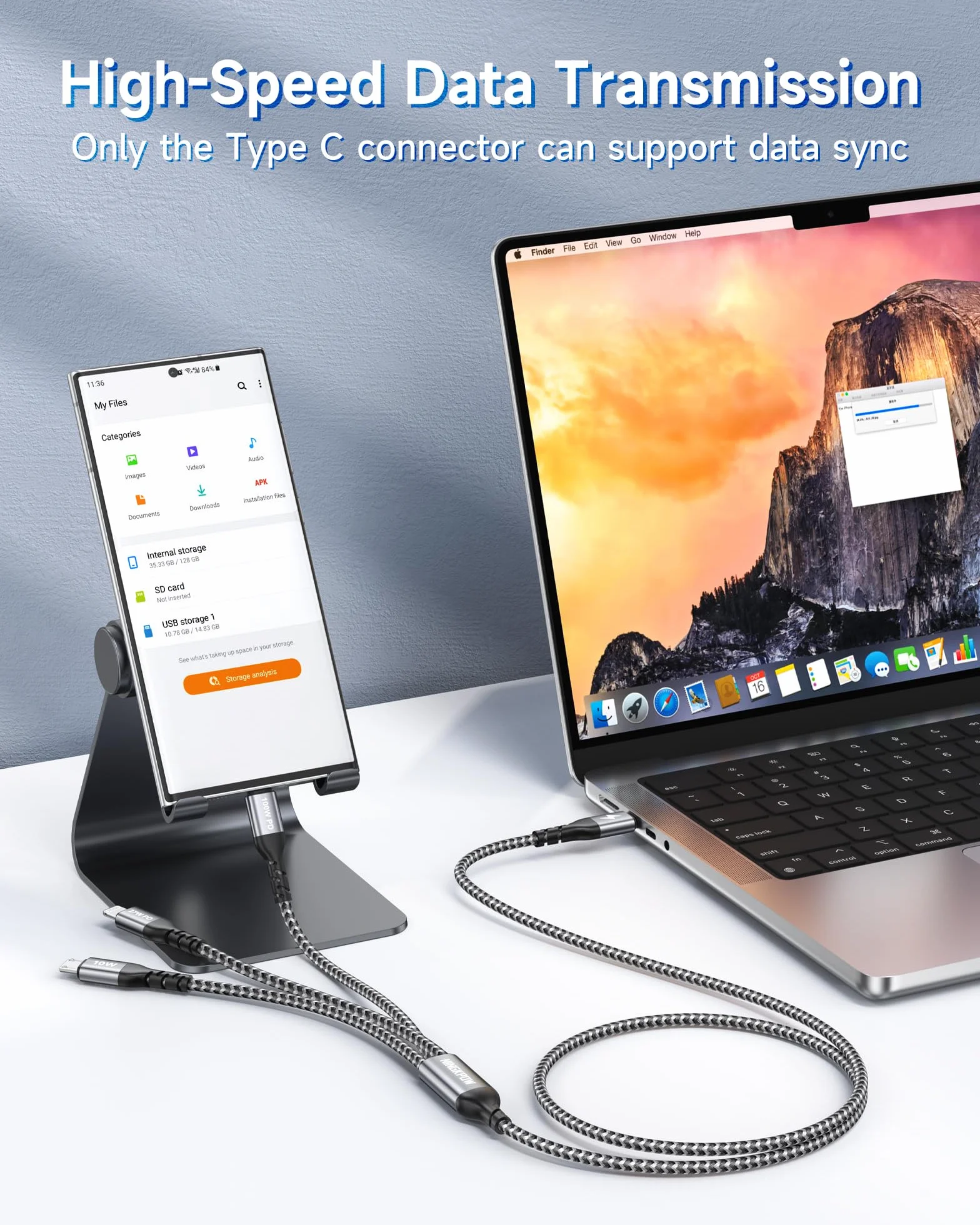3 w 1 kabel do szybkiego ładowania USB C 100 W 1,2 m dla iPhone 16/15/14, Galaxy S24/S23, Huawei, MacBook