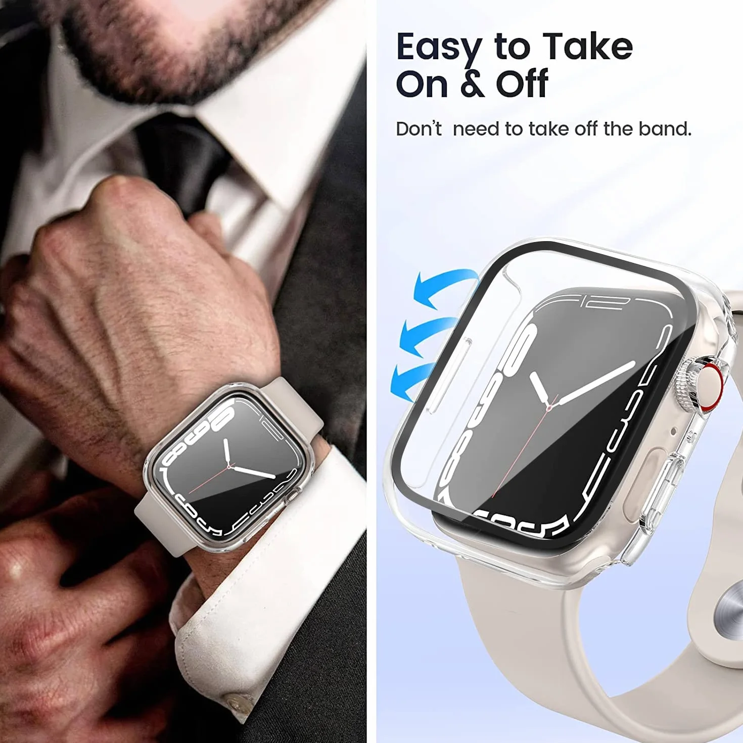 2 Sztuki HANKN 41mm Twarde Etui dla Apple Watch Series 9 8 7 41mm Szkło Hartowane Ochraniacz Ekranu Osłona, Odporny na Wstrząsy Screen Protector iWatch Case - Przezroczysty 41 mm