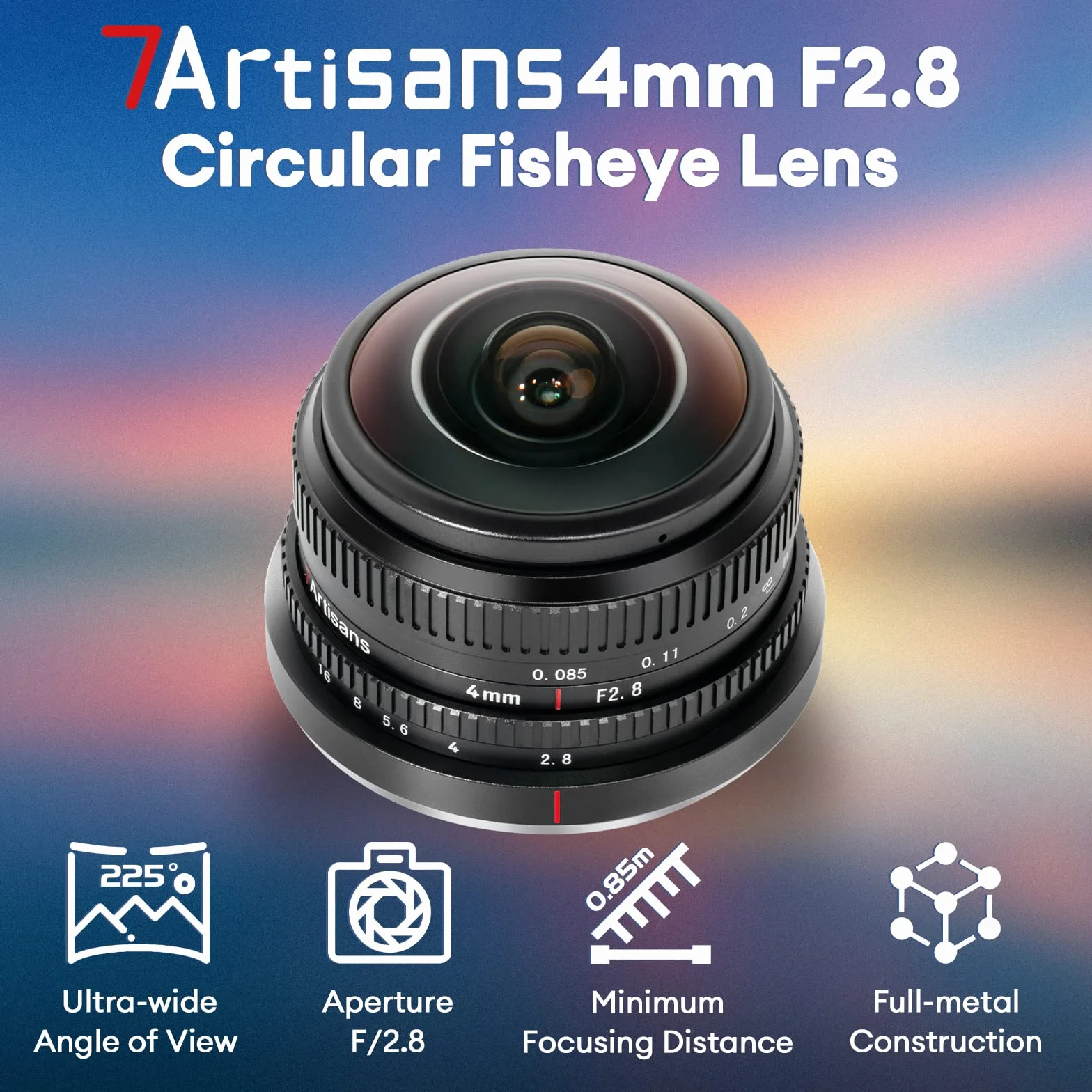 7artisans 4 mm F2.8 okrągły obiektyw typu rybie oko 225° do Sony E-mount APS-C
