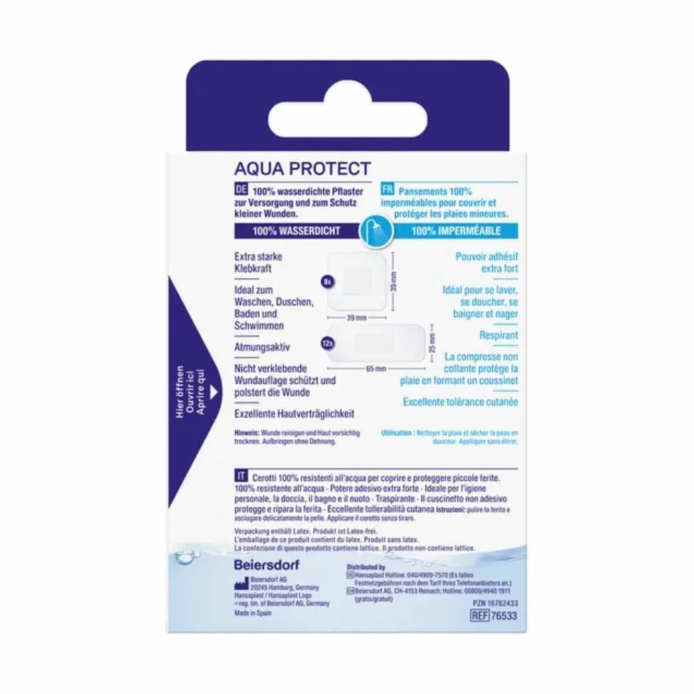 Hansaplast Aqua Protect plastry (20 pasków), wodoodporne plastry na rany o bardzo dużej sile klejącej, idealne do prysznica, pływania i kąpieli