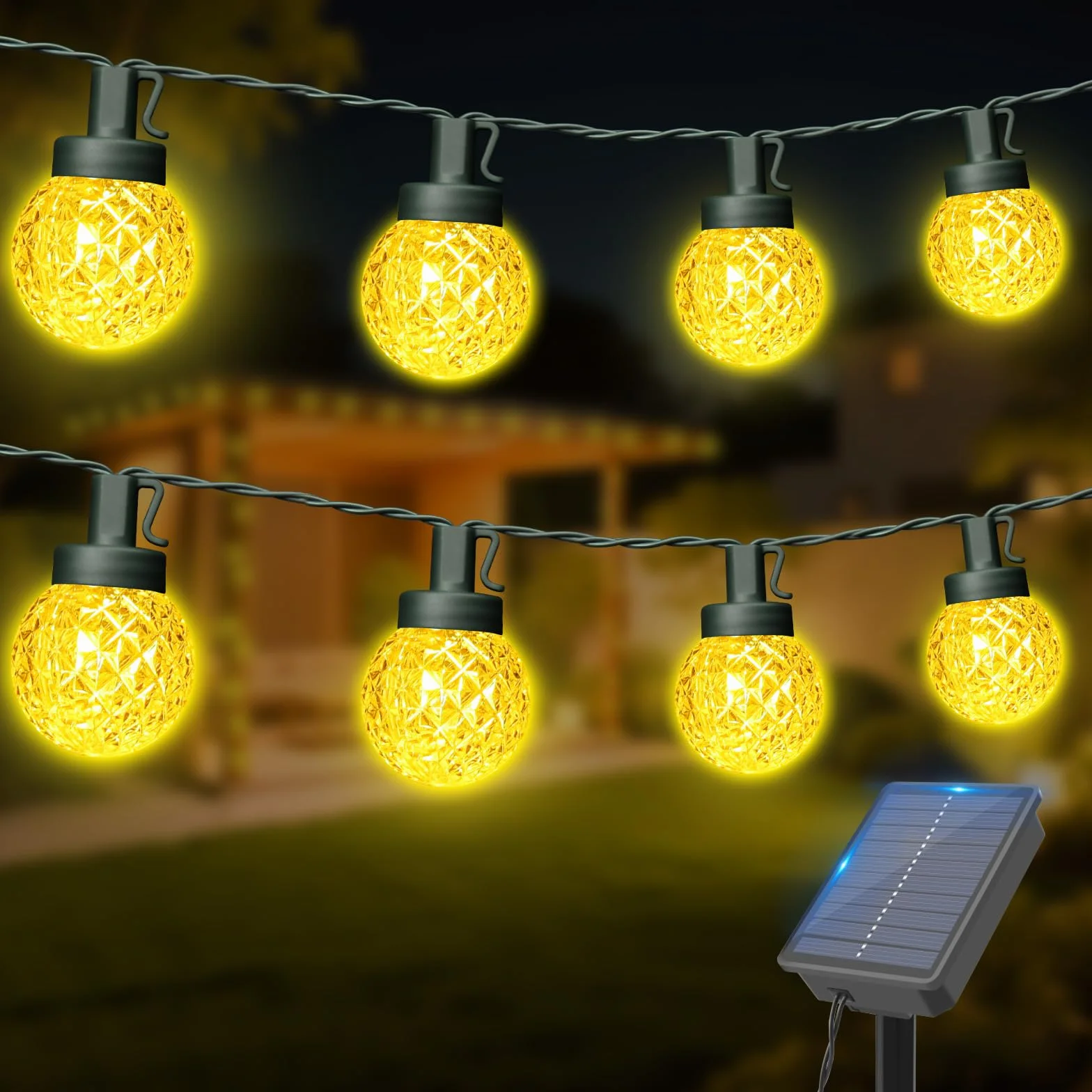 Dalugo Solarny łańcuch świetlny na zewnątrz, 12 m, 30 diod LED, do użytku na zewnątrz, z timerem, 8 trybów pracy, ciepła biel, solarny łańcuch świetlny na zewnątrz, odporny na warunki atmosferyczne
