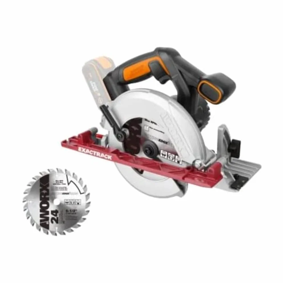 WORX WX530.9 akumulatorowa ręczna piła tarczowa 20 V – profesjonalna piła tarczowa z adapterem odsysającym – idealna również do cięcia ukośnego – kompatybilna z PowerShare – bez akumulatora i